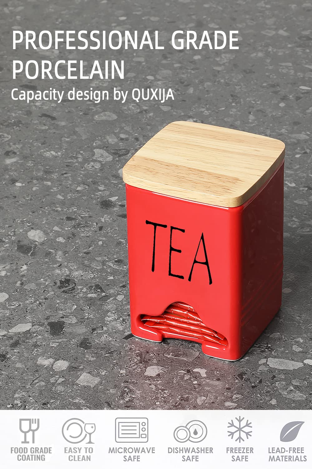 Farmhouse Ceramic Tea Bag Storage Organizer with Lid - Red | Airtight Tea Bag Holder for Kitchen Countertop, Pantry & Office | Perfect for Loose Leaf Tea, Herbal Tea & Coffee Pods
