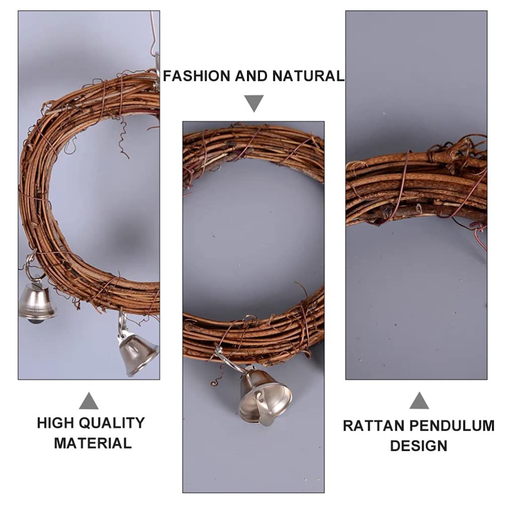 Balacoo Natural Grapevine Wreath Bird Toy - Hanging Chew Toy with Bell for Parrots, Cockatiels & Small Birds | Cage Perch, Swing & Foraging Activity | Safe Rattan Birdseed Wreath for Play & Exercise