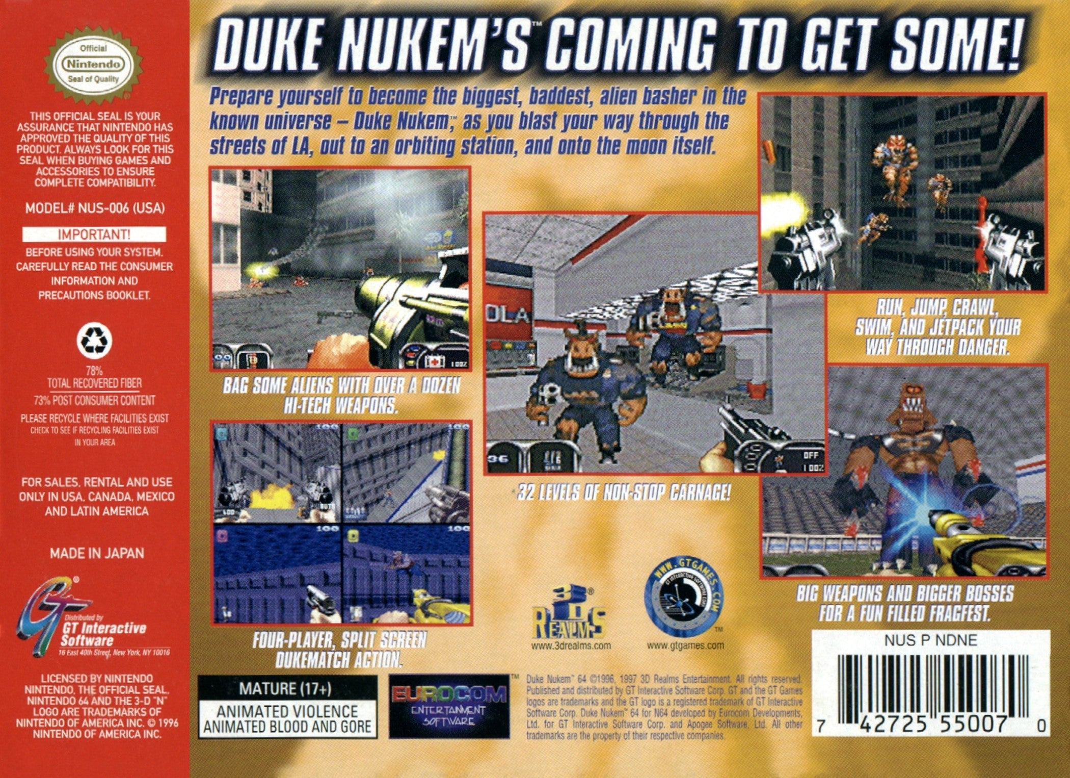 Used Duke Nukem 64 N64 Video Game Cartridge - Classic Retro Gaming for Nintendo 64 Console | Perfect for Collectors & Nostalgic Gamers