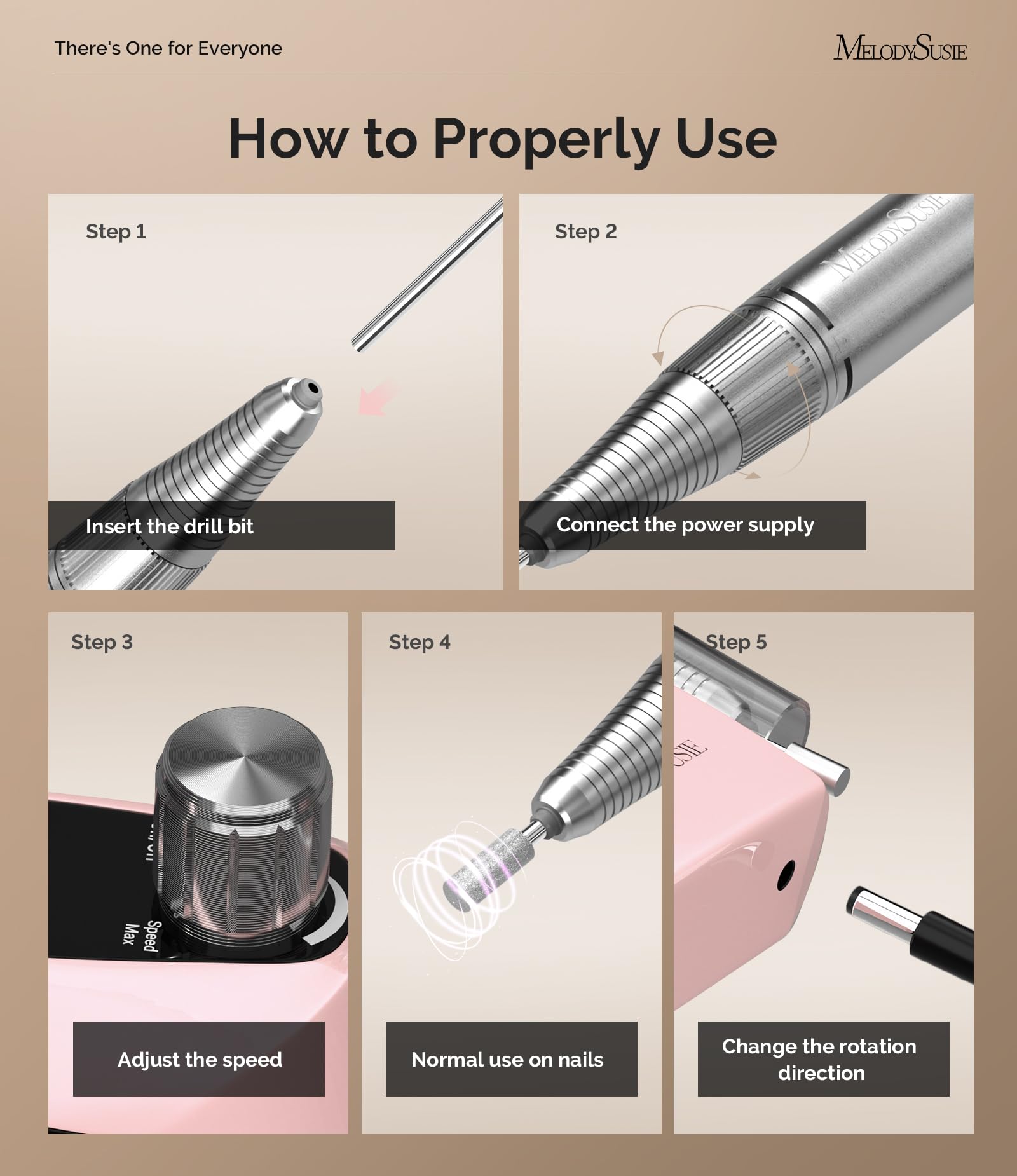 MelodySusie SC320D Professional Cordless Electric Nail Drill Machine - 30000 RPM Rechargeable Nail E File for Acrylic & Gel Nails with 8 Nail Bits & 50 Sanding Bands (Selene Pink) | Perfect for Salon, Home Manicures & Nail Art DIY