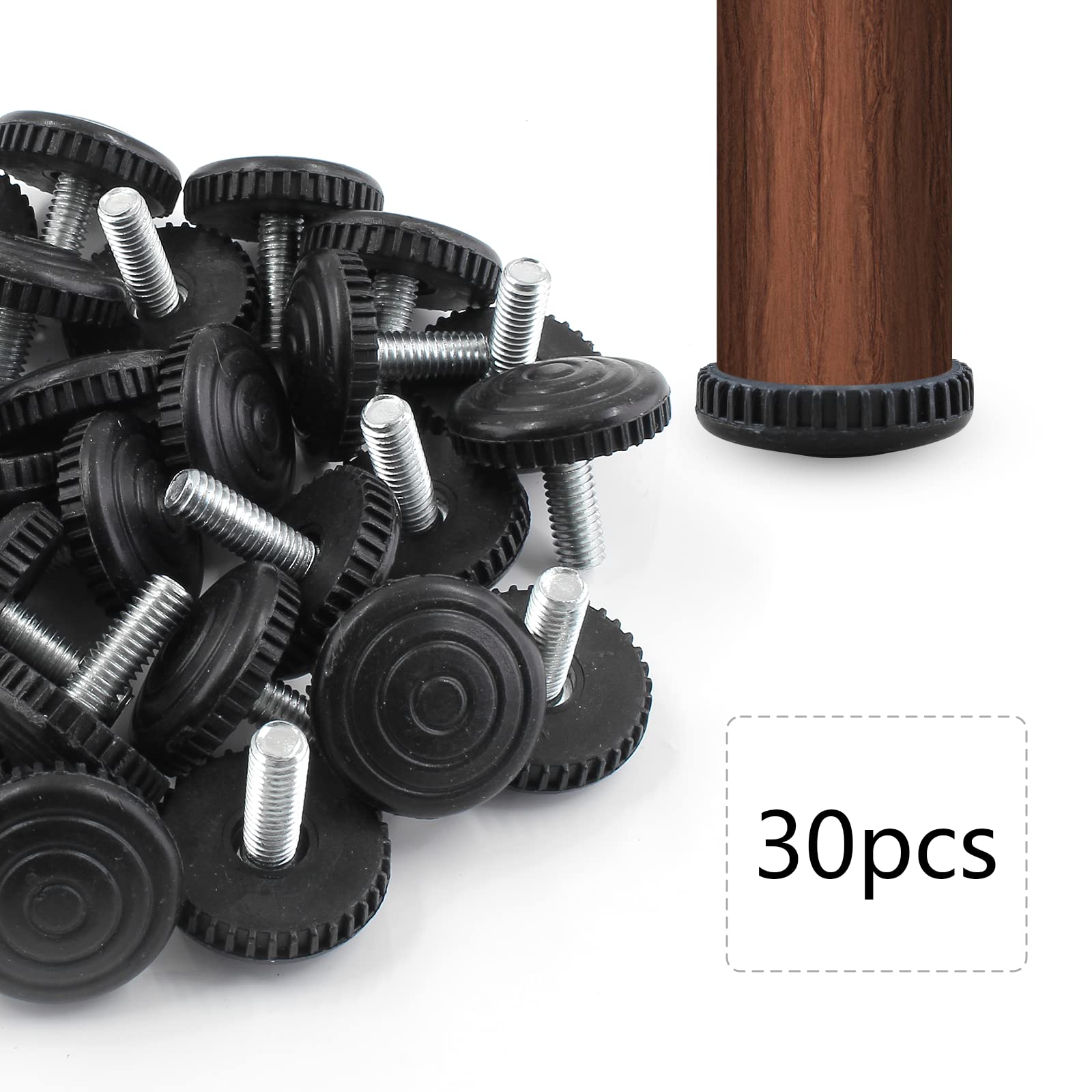 **Zorfeter 30 Pcs M6 Adjustable Leveling Feet with T-Nuts - Screw-On Furniture Levelers for Tables, Chairs & Patio Furniture (M6 x 18mm) - Perfect for Uneven Floors & Stability**