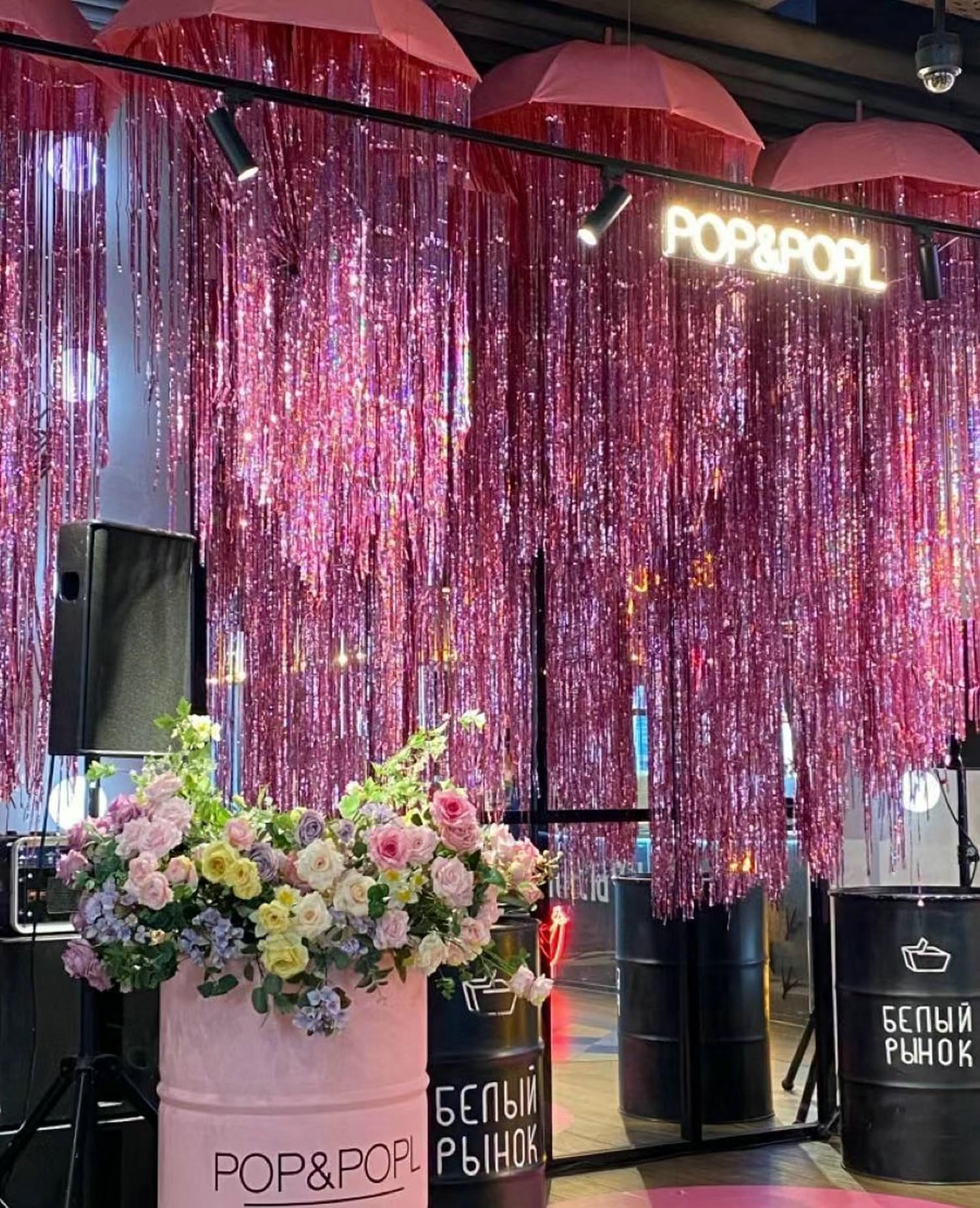 GOER 3.2 ft x 8.2 ft Metallic Tinsel Foil Fringe Curtains - Laser Pink Party Backdrop for Birthday, Wedding, Graduation Decorations | Photo Booth Background, New Year Eve Party Decor, Baby Shower & Holiday Celebration (1 Pack)
