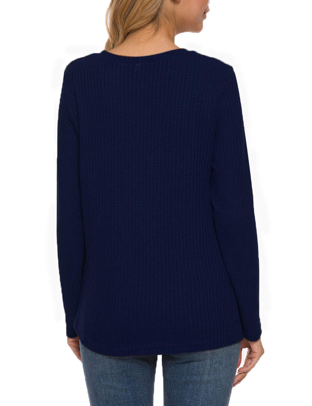 MISFAY Women's Casual Long Sleeve Knit Top with Twist Knot Detail - Soft Waffle Texture Shirt for Everyday Wear, Office, and Date Nights