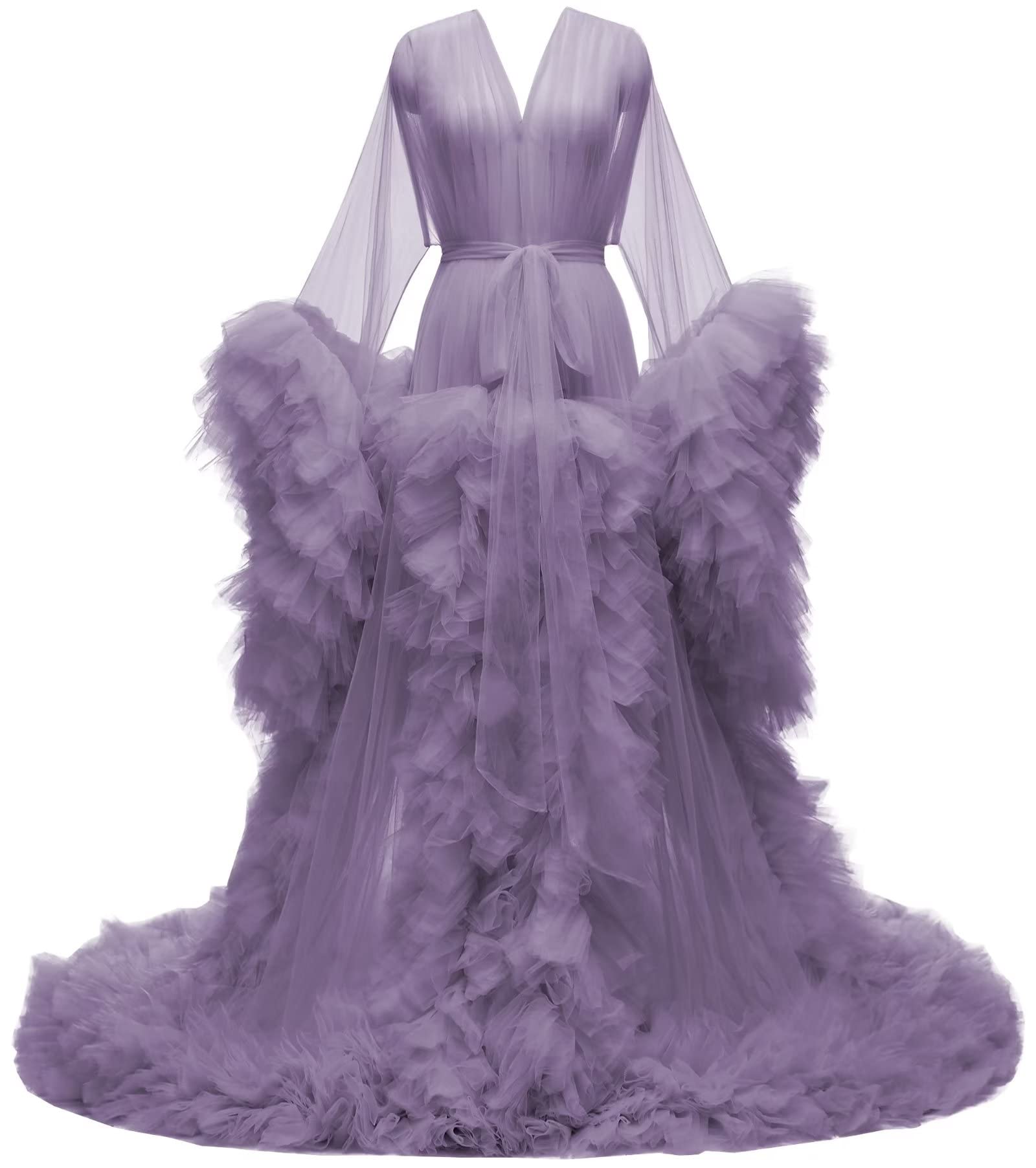 PROMSTAR Elegant Tulle Maternity Dress - Long Sleeve Baby Shower Gown, Photoshoot Dress, Bridal Robe & Sleepwear for Pregnancy Photos, Wedding Scarf - Perfect for Maternity Photography, Baby Showers and Bridal Events