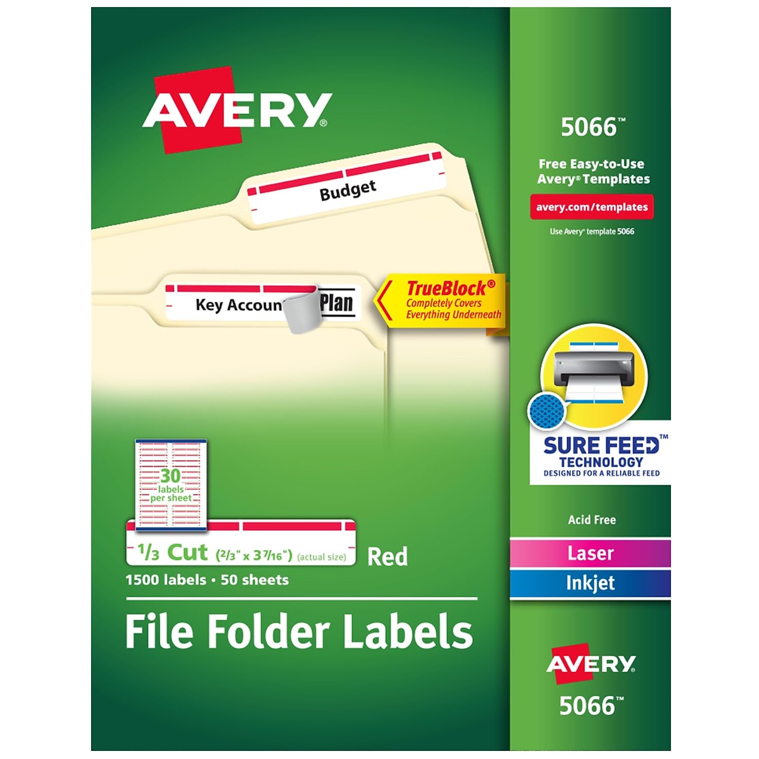AVERY AVE5066 Self-Adhesive File Folder Labels for Laser/Inkjet Printers - Office Organization