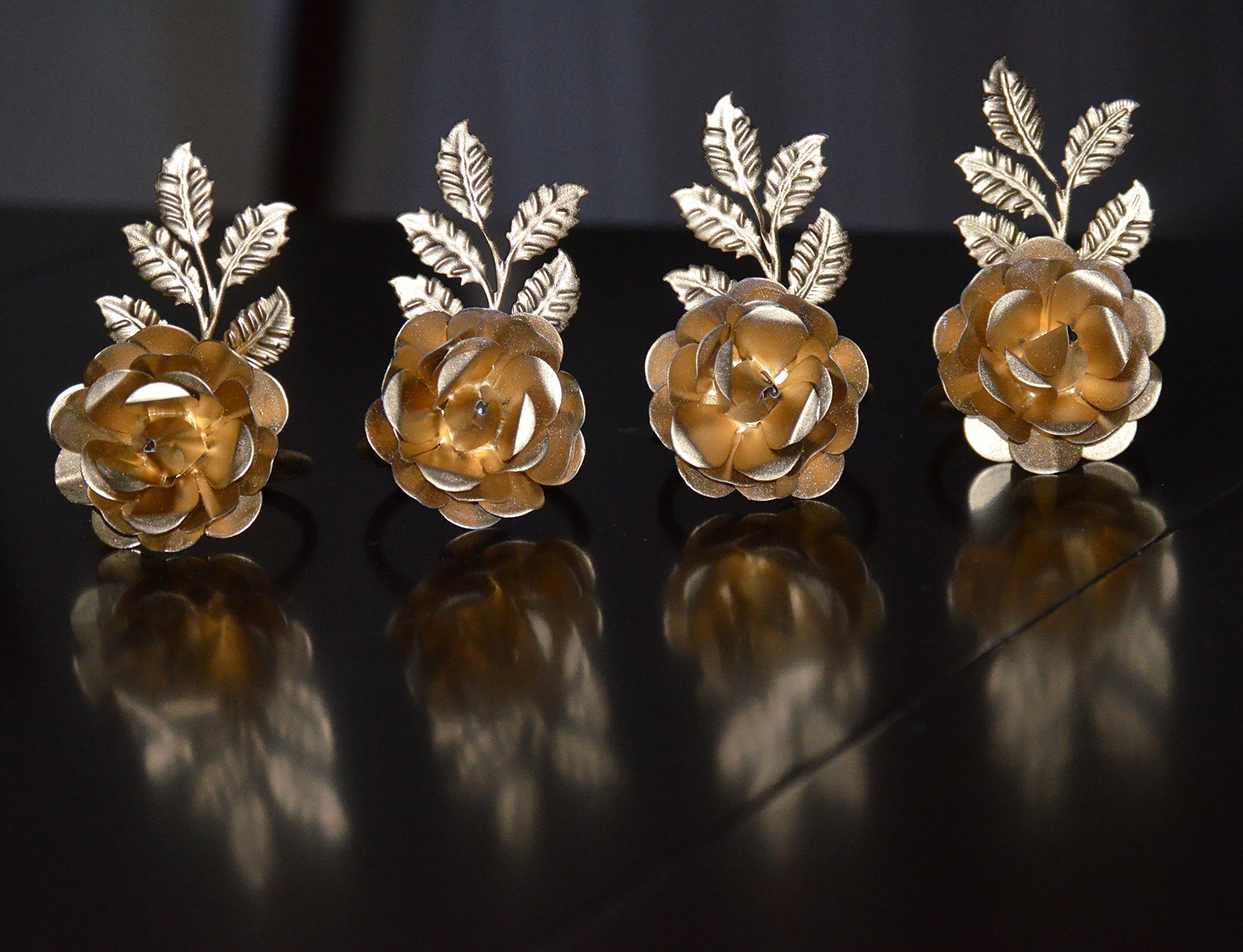 Elegant Golden Rose Napkin Rings Set of 8 - Perfect for Wedding, Party, and Holiday Table Decorations