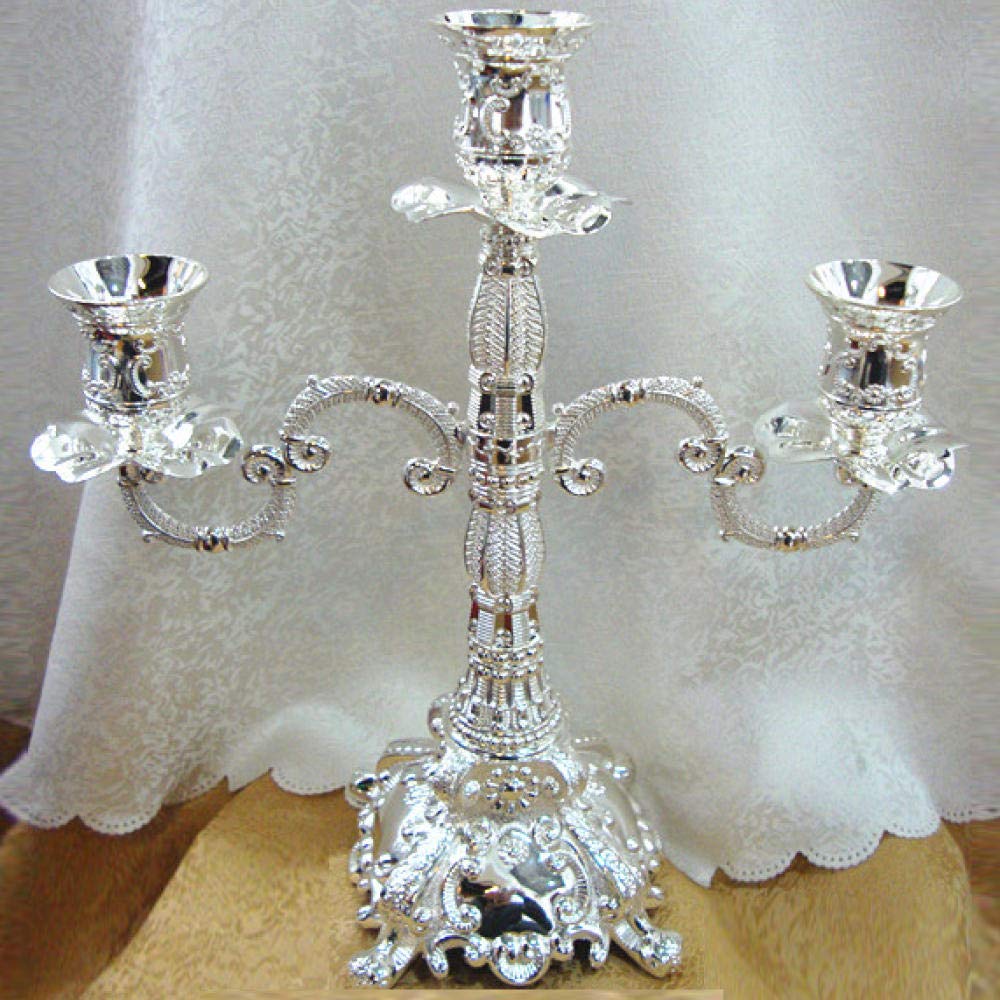 Vintage Silver Zinc Alloy 3-Arm Candelabra - 13 Inch (33cm) Floor Standing Candle Holder for Dining Table Centerpiece, Wedding Decor, Window Sill Display & Home Interior Design