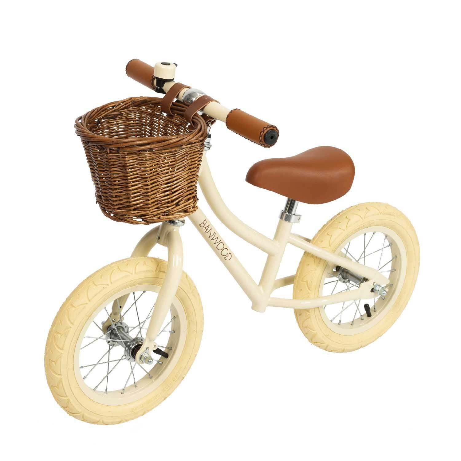 BANWOOD First Go Balance Bike for Toddlers - Lightweight Wooden Training Bike with Adjustable Seat, Cream - Perfect for Learning to Ride & Outdoor Play