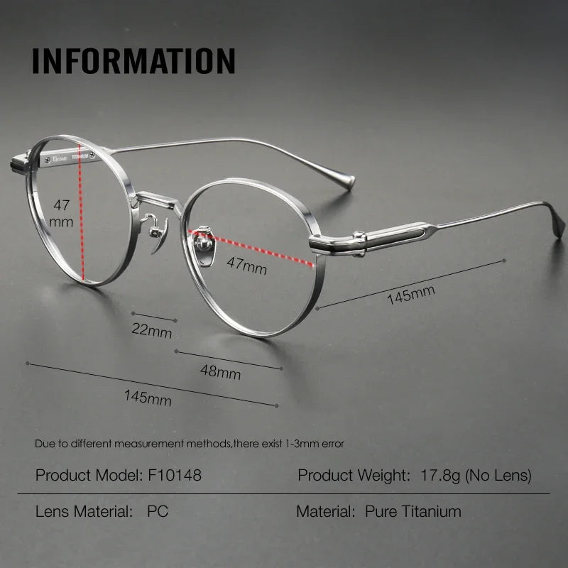 Aror Unisex Full Rim Round Titanium Eyeglasses 10148 - Lightweight & Durable Frame for Men & Women - Perfect for Reading, Work & Everyday Use