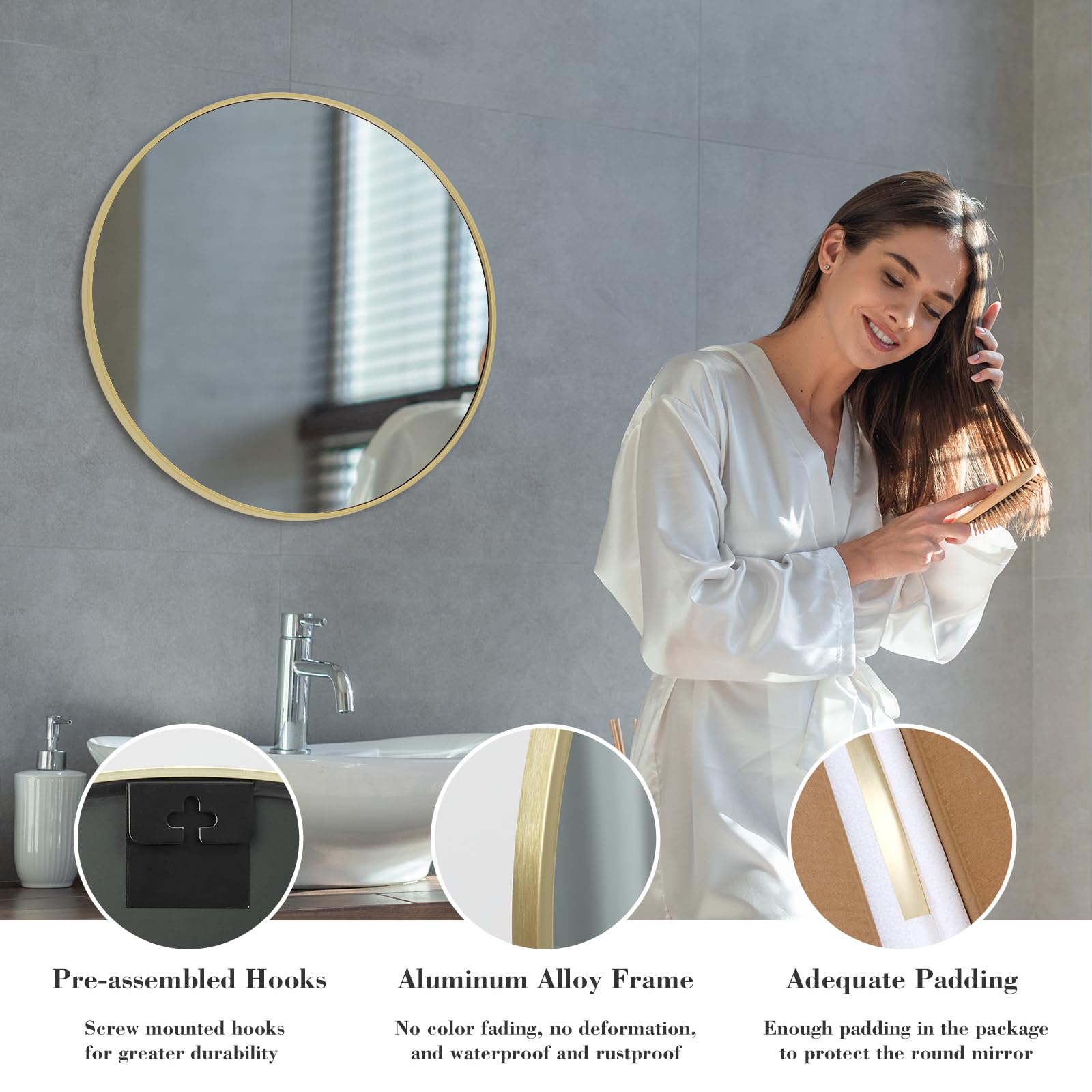 Sweet Crispy Gold Round Wall Mirror 24 Inch - Elegant Bathroom Mirror for Over Sink, Entryway, Bedroom & Vanity Decor | Perfect for Modern Home, Dressing Room & Makeup Area