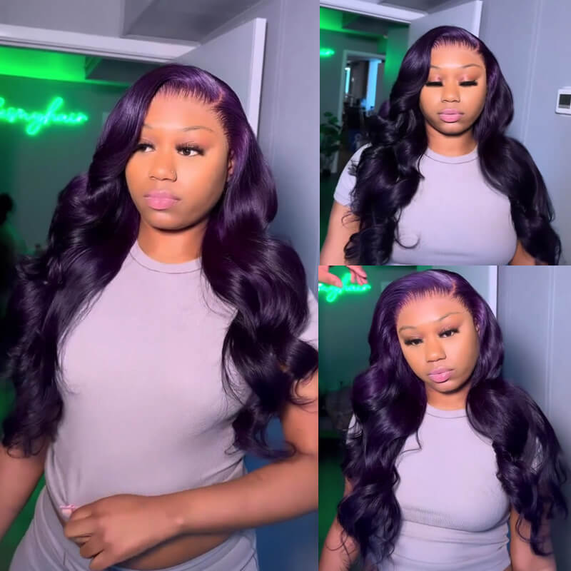 Eullair Dark Purple Glueless Body Wave Lace Front Wig - Affordable Human Hair Wig for Brown Skin Women | Perfect for Daily Wear, Cosplay & Special Occasions
