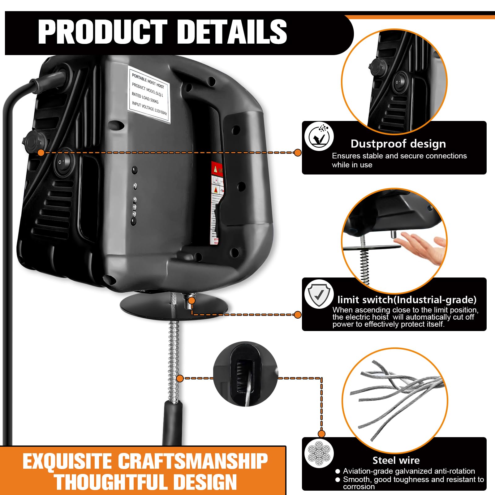 3-in-1 Electric Hoist Winch 1100 Lbs Capacity - Portable Winch with Manual/Cable/Remote Control, Overload Protection & 25ft Lifting Height - Ideal for Factory, Warehouse, Garage, and DIY Lifting Projects