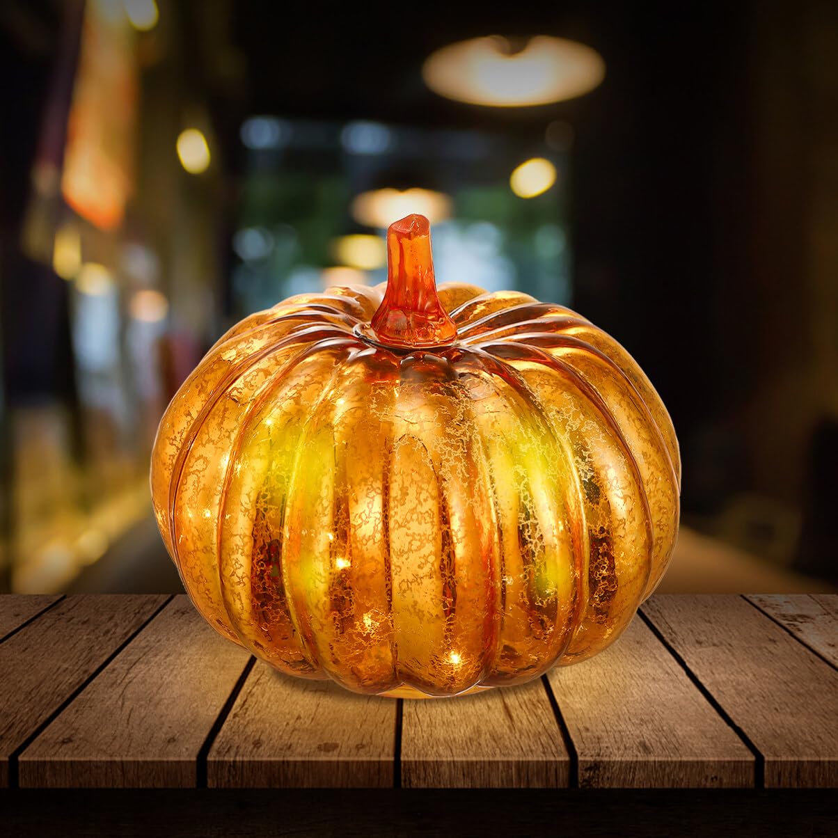 Halloween Pumpkin Lights - Glass LED Battery Powered Pumpkin Decorations for Indoor & Outdoor Parties - Perfect for Halloween Decor, Fall Festivals, and Home Garden Lighting