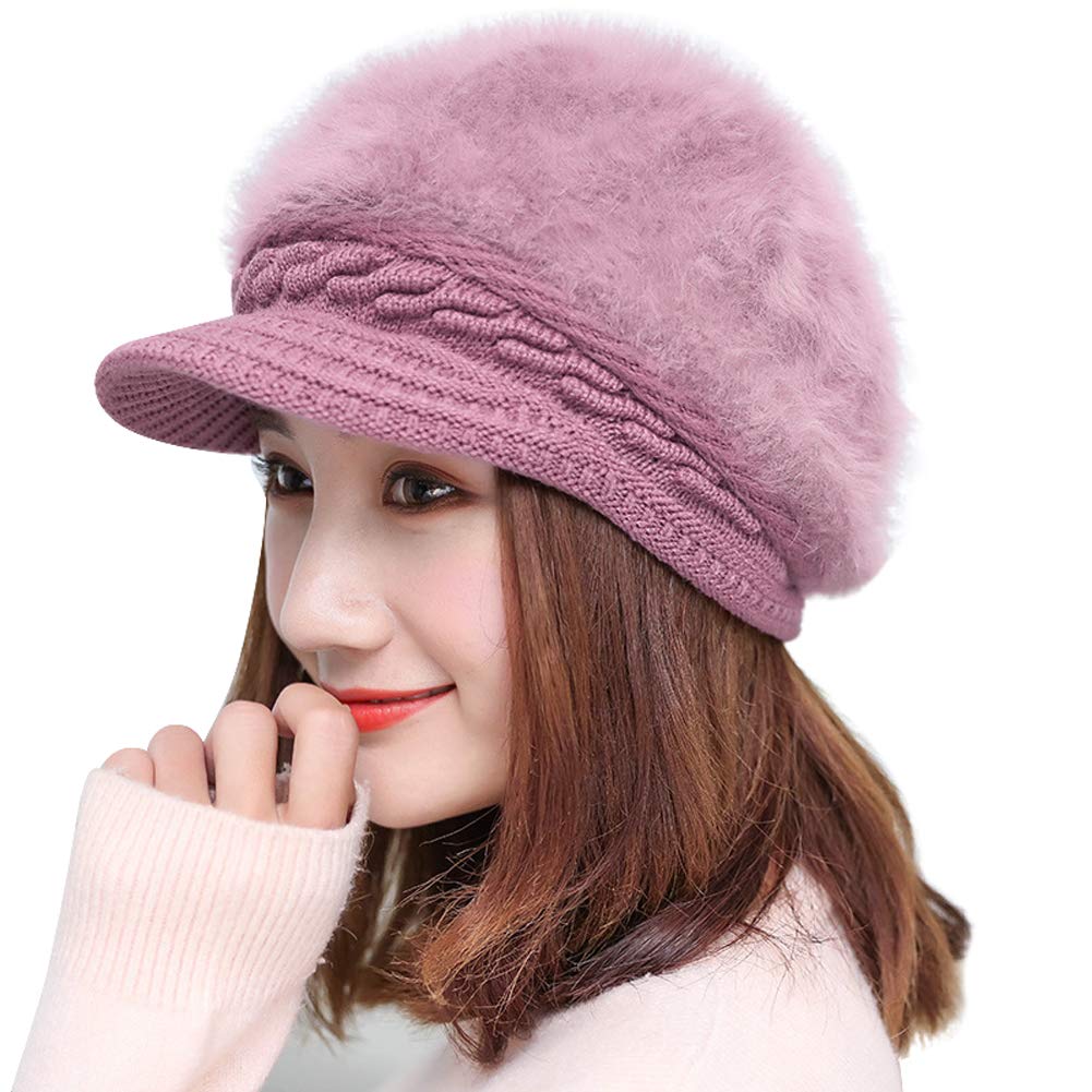 Women's Winter Knit Hats with Visor - Warm Wool Slouchy Beanie with Brim | Cold Weather Fashion Accessory for Outdoor Activities, Skiing & Snowboarding
