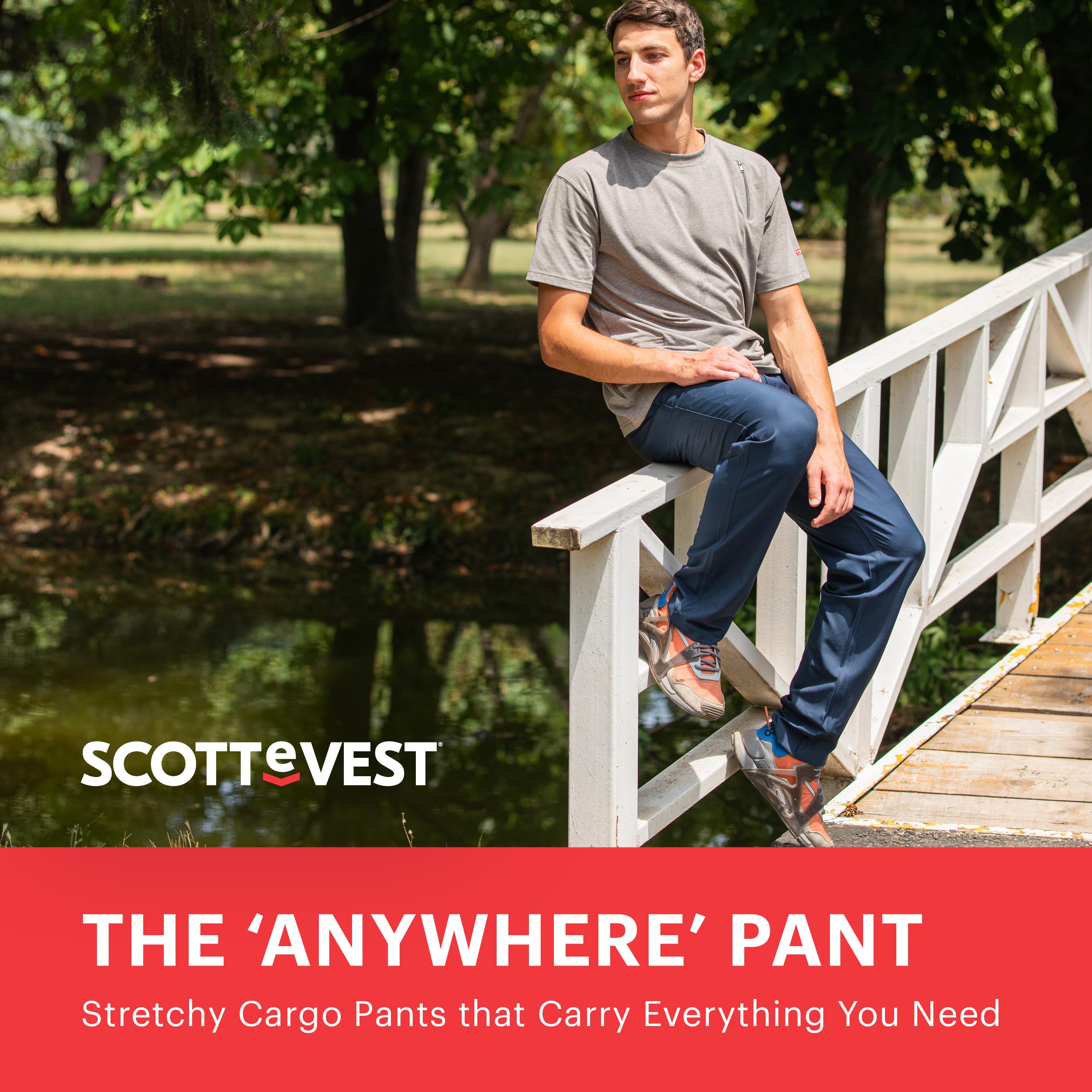 SCOTTeVEST Men's Covert Cargo Chino Pants with 10 Hidden Pockets - Water Repellent Travel Pants for Hiking, Business & Everyday Wear