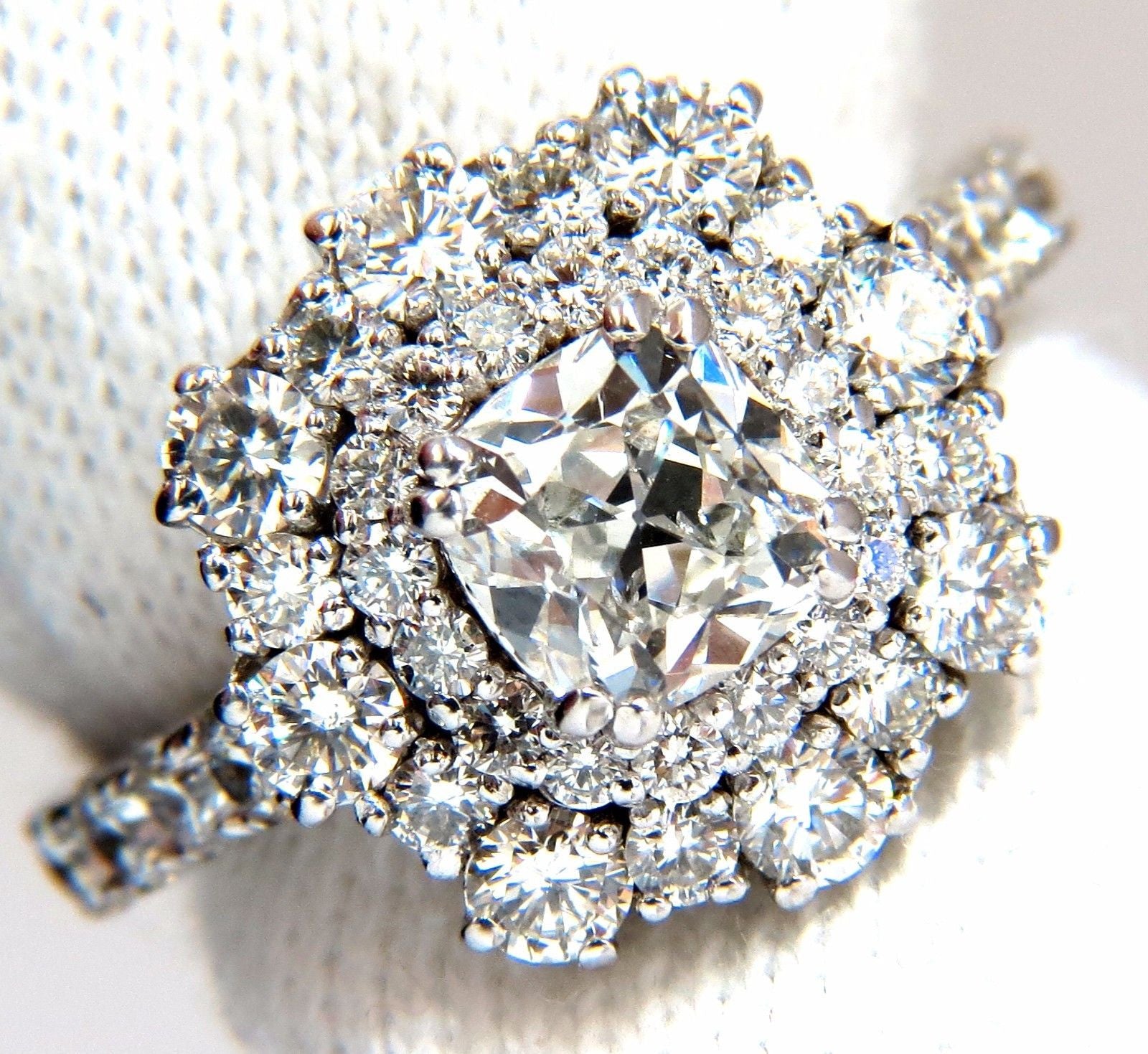 1.70ct GIA Certified Cushion Cut Diamond Ring in 14kt Gold - E/VS Clarity, Petite Cluster Design for Engagement, Wedding & Anniversary Gifts
