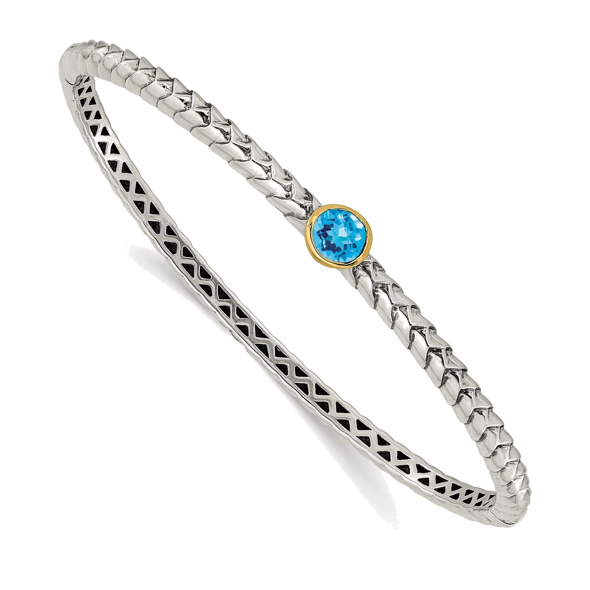14k Blue Topaz Sterling Silver Bangle Bracelet for Women - Elegant Handmade Jewelry Gift for Birthday, Anniversary & Special Occasions