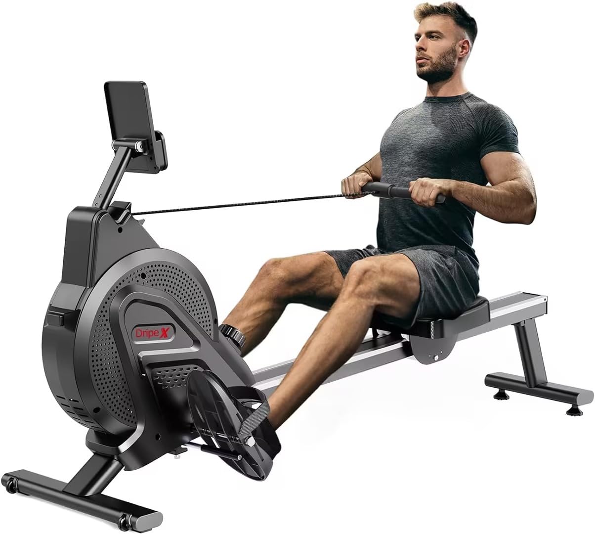 Dripex Magnetic Rowing Machine for Home Use - 16 Adjustable Resistance Levels, LCD Monitor, Aluminum Slide Rail - Perfect for Home Gym & Cardio Workout - Ideal for Small Spaces, Full-Body Exercise & Fitness Training