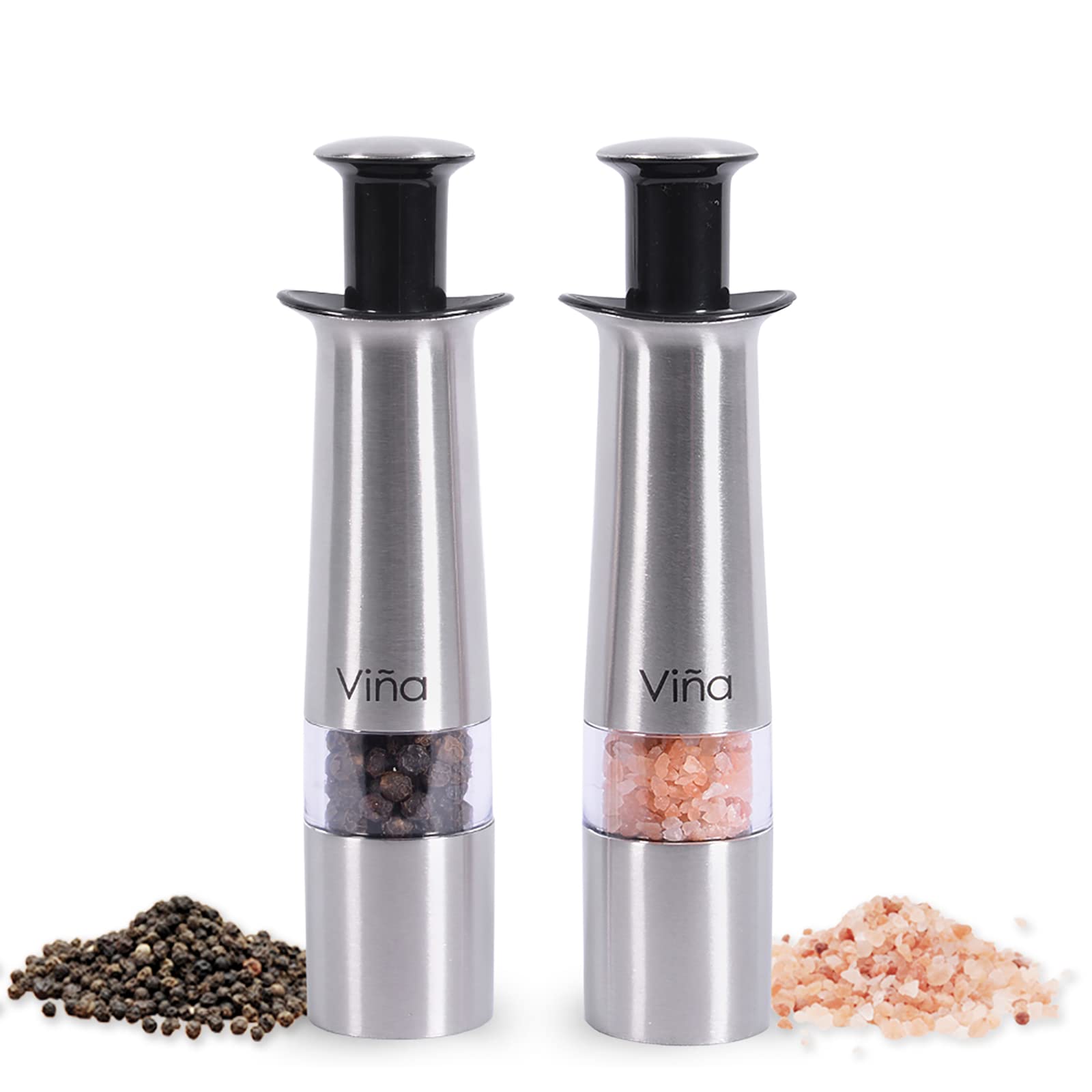 Premium Manual Salt and Pepper Grinder Set - Refillable Stainless Steel Mills with Bamboo Stand - Perfect for Kitchen, Dining Table & Spice Organization - Ideal Gift for Halloween Party, Housewarming & New Home