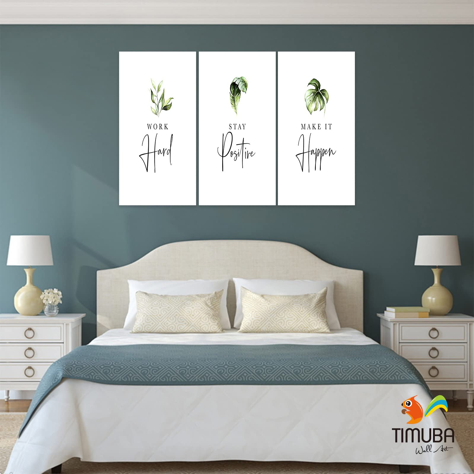 3-Panel Motivational Canvas Wall Art for Office & Home Decor - Inspirational Quotes Prints (Work Hard, Stay Positive, Make It Happen) - 24”x36”x3Pcs - Perfect for Home Office, Living Room & Workspace Motivation
