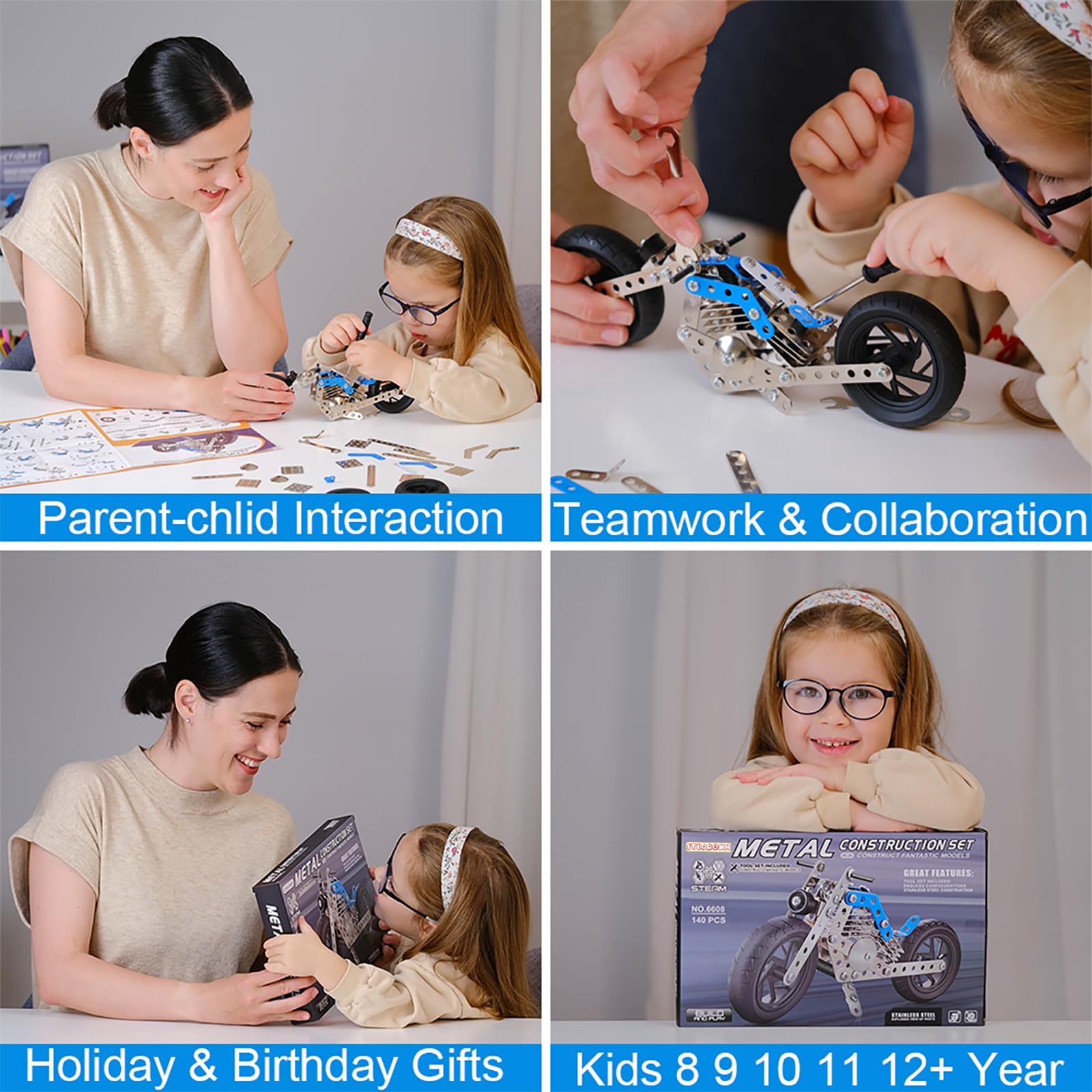 ITECRONH 140-Piece Metal Erector Set - STEM Motorcycle Building Kit for Kids Ages 8-12 & Adults, Educational Construction Toy for Teens 14+ - Perfect for Birthday Gifts, DIY Projects & STEM Learning Activities
