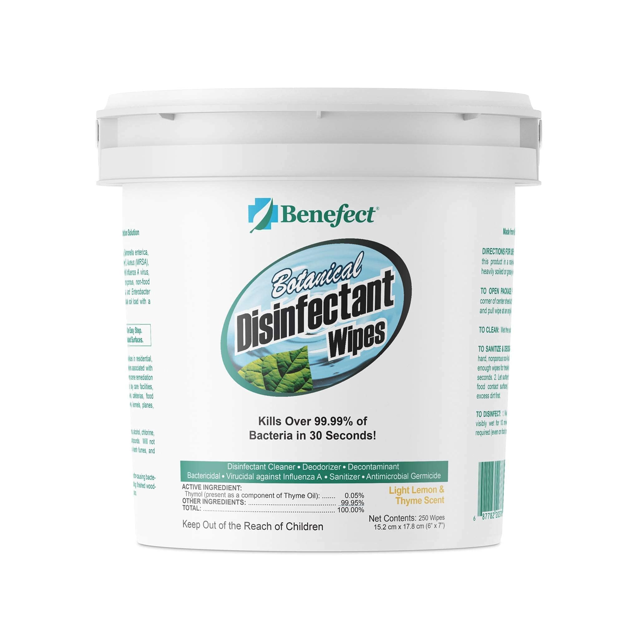 Benefect Botanical Disinfectant Wipes - 750 Count (3 Packs of 250) | All-Natural Sanitizing Wipes for Gym Equipment, Schools & Food Safe Cleaning | Kills 99.9% Germs | Eco-Friendly & Non-Toxic Disinfectant Wipes for High Traffic Areas