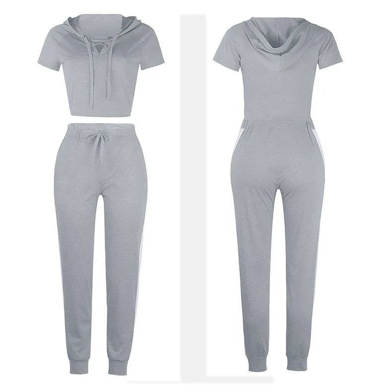 Women's Yoga Set - Gym Fashion Fitness Tracksuit with Hooded T-Shirt & Jogging Pants (S-2XL) | Perfect for Yoga, Workouts & Casual Wear