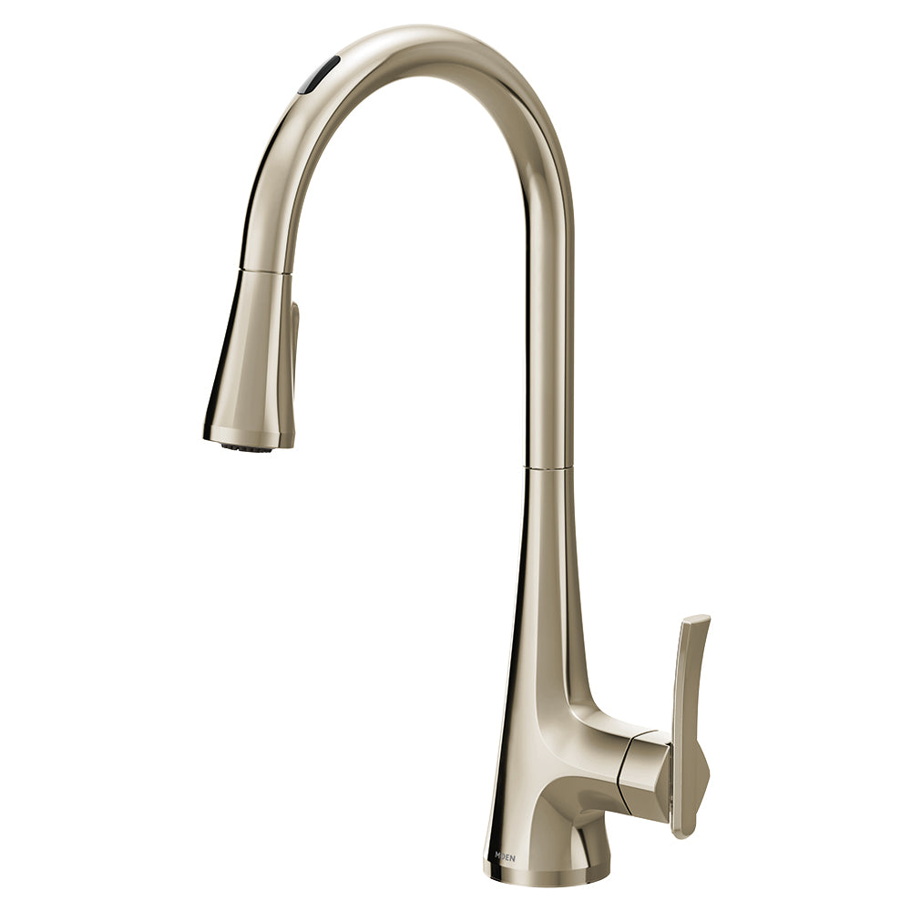 Moen Polished Nickel Smart One Handle High Arc Kitchen Faucet - Modern Touchless Pull Down Sprayer for Easy Cooking & Cleaning