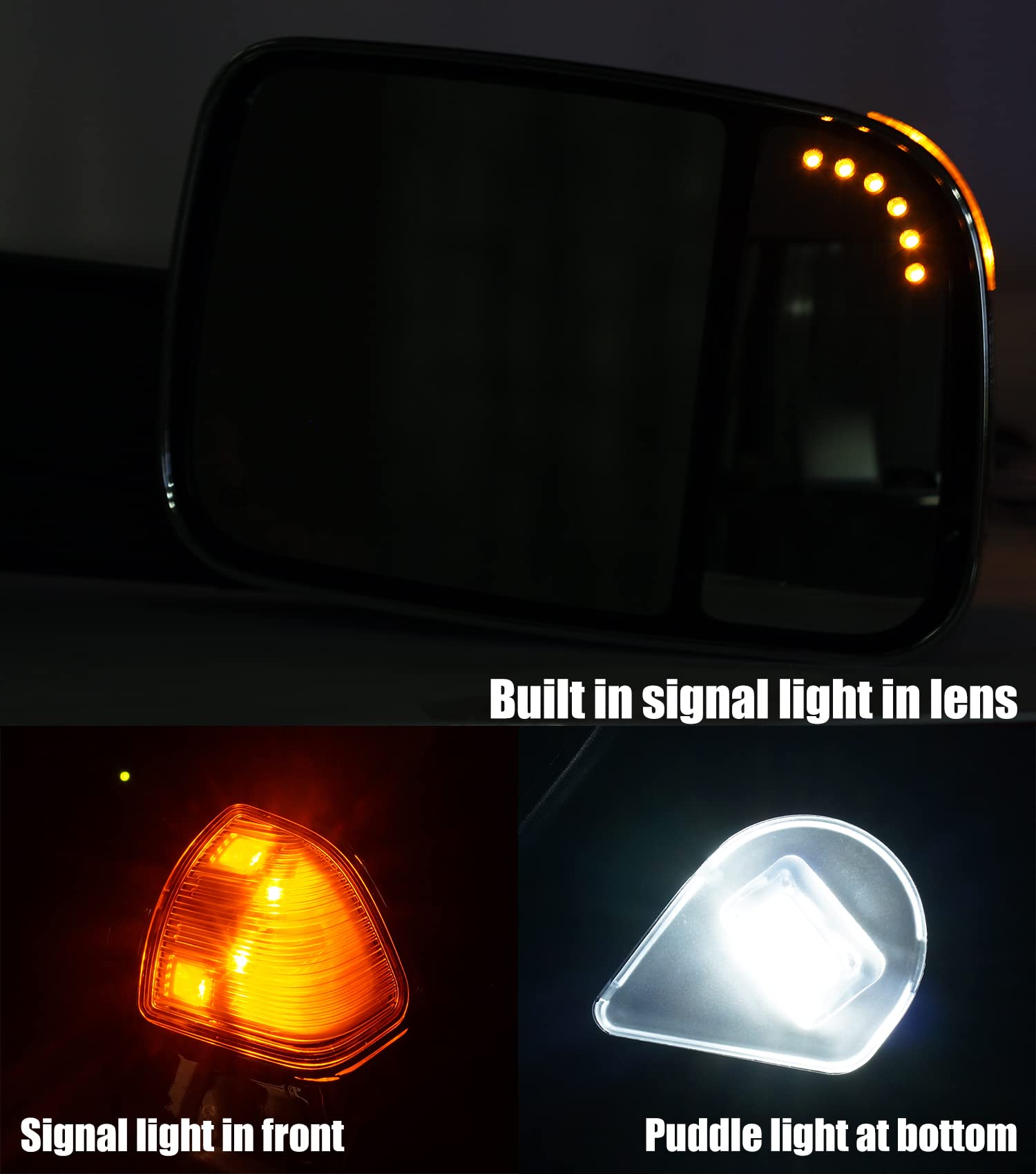 2009-2018 Ram 1500 & 2010-2018 Ram 2500/3500 Power Heated Towing Mirrors with Amber Turn Signal & Remote Control Folding - Perfect for Towing, Off-Roading & Heavy-Duty Work