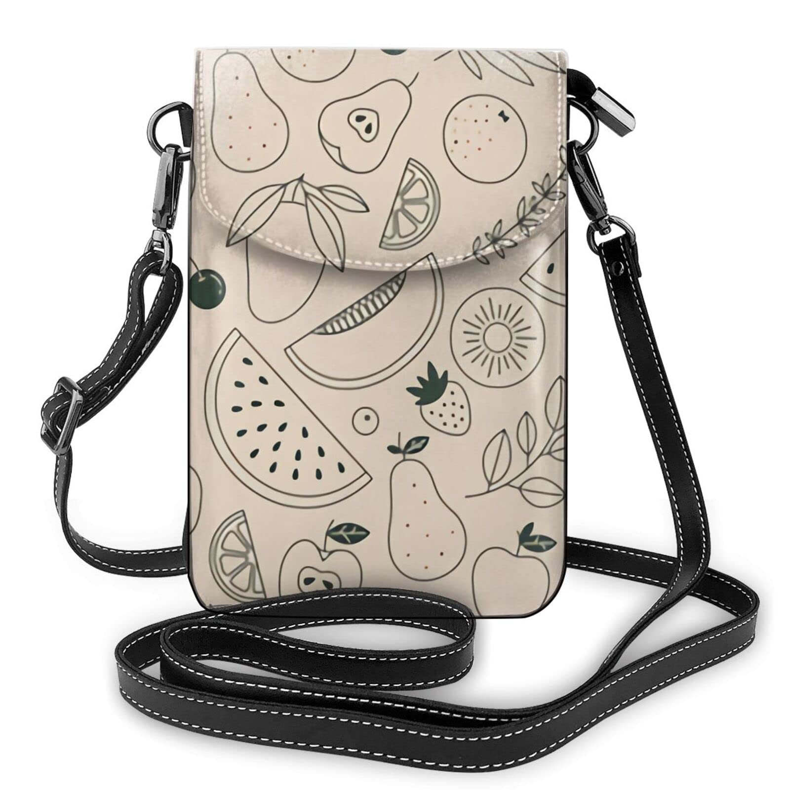 Vintage Minimalist Fruit Print Crossbody Phone Purse for Women - PU Leather Small Shoulder Bag & Wallet - Perfect for Daily Use, Travel, and Shopping