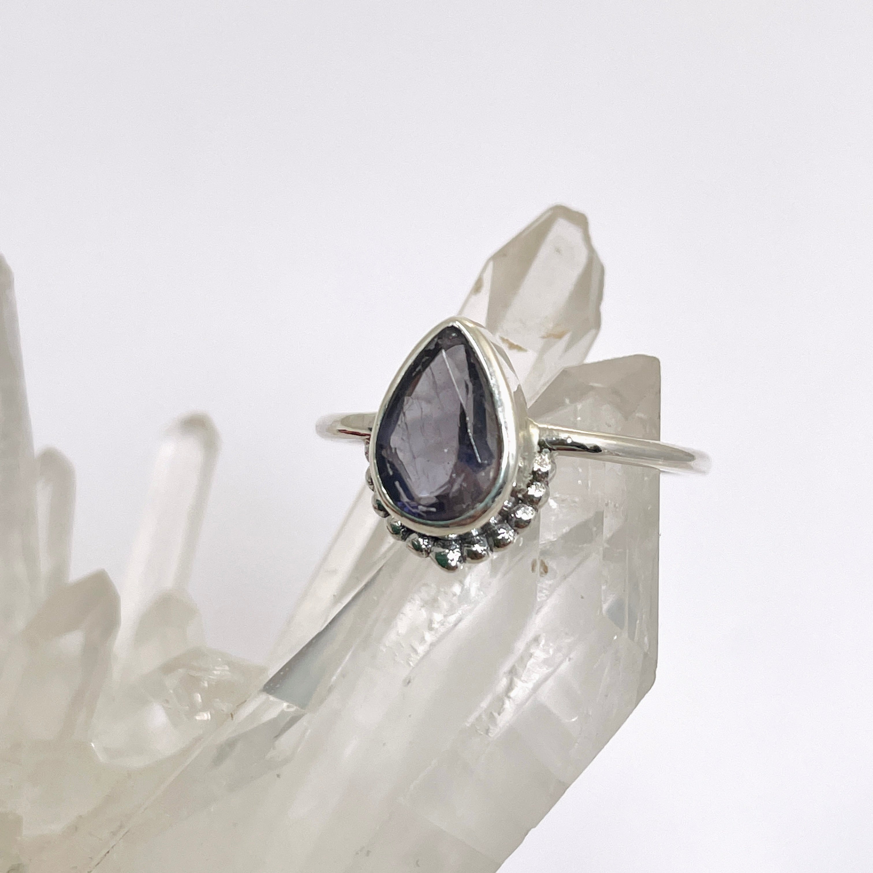 Ioilite Teardrop Fine Band Ring R3800 IOL - Elegant Dainty Jewelry for Women, Perfect for Weddings, Anniversaries & Special Occasions