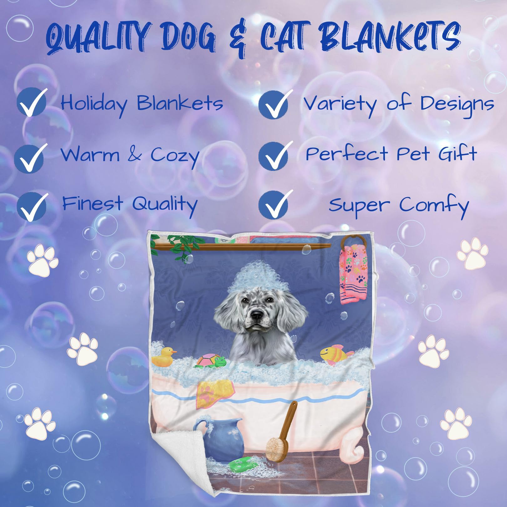 Rub A Dub Dog in A Tub English Setter Dog Blanket - Lightweight Soft Cozy Throw for Pets - Durable Woven Animal Theme Blanket (50x60) for Sofa, Couch & Bed - Perfect for Dog Lovers & Home Decor BLNKT63031