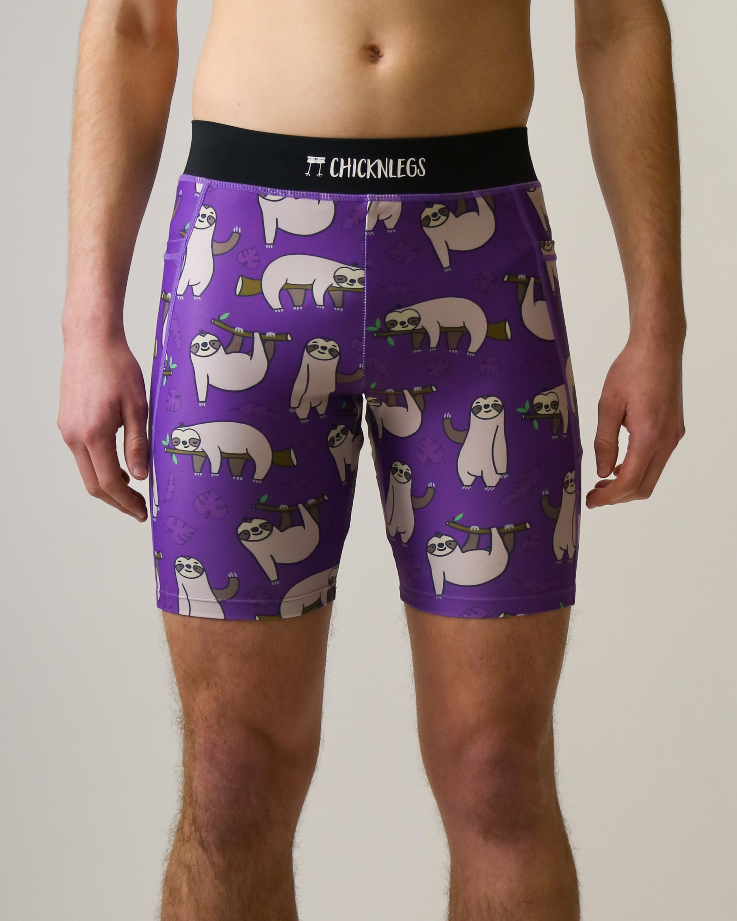 **Men's Sloth Print 8-Inch Half Tights - Running, Gym & Yoga Workout Shorts for Activewear**