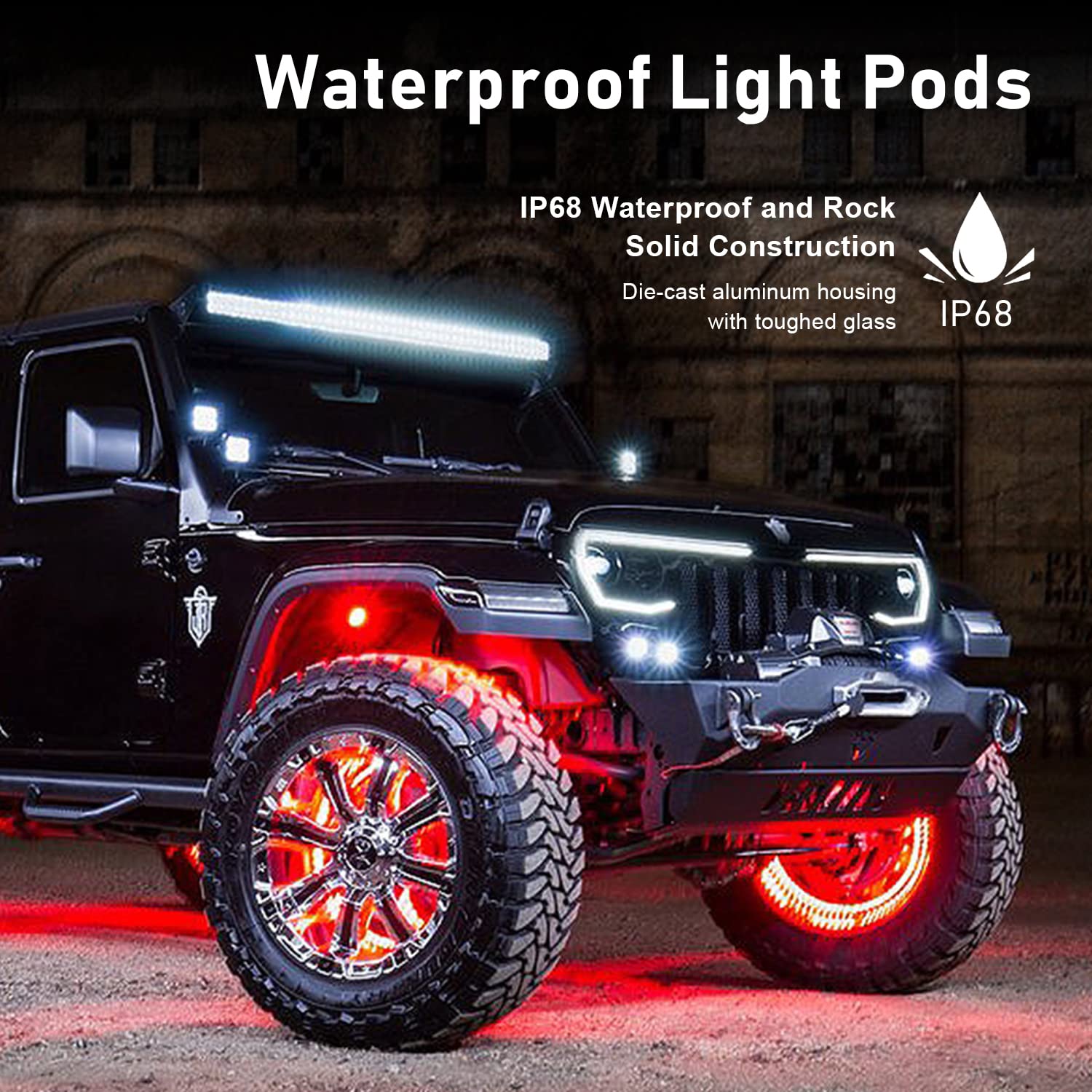 YCHOW-TECH RGB LED Rock Lights Kit - 6 Pods Wireless IP68 Waterproof Multicolor Underglow Neon Lights with Bluetooth App Control | Music Sync & Flashing Modes for Trucks, ATVs, UTVs, RZRs, SUVs | Off-Road, Car Shows & Night Driving Enhancement