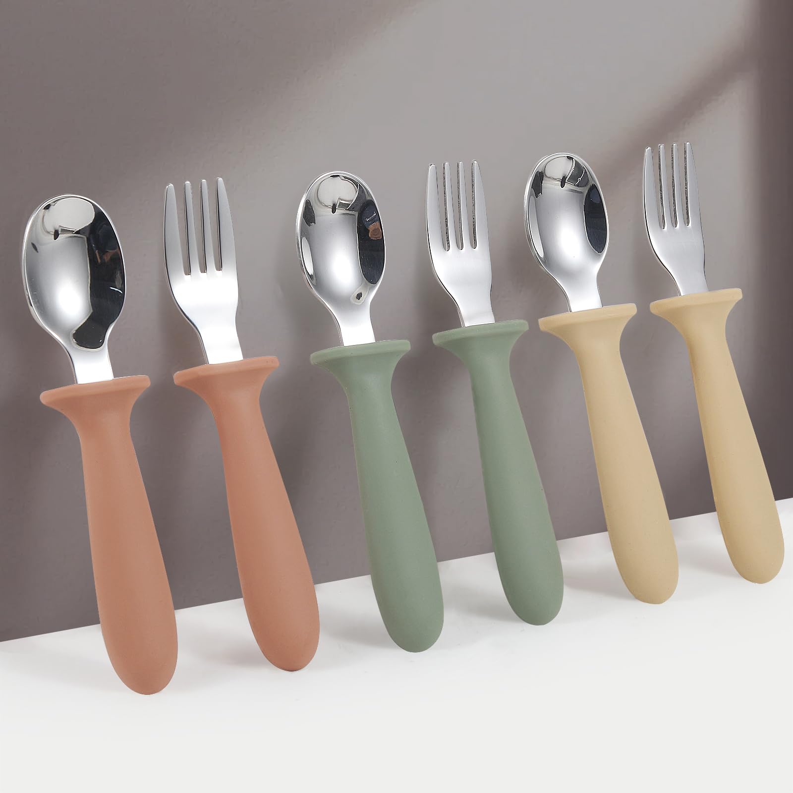 6 Pack Toddler Utensils Set - Kids Silverware with Soft Silicone Handle & 18/8 Stainless Steel Spoons and Forks - Safe Baby Feeding Essentials - Dishwasher Safe - Perfect for Home, Travel and Daycare Use