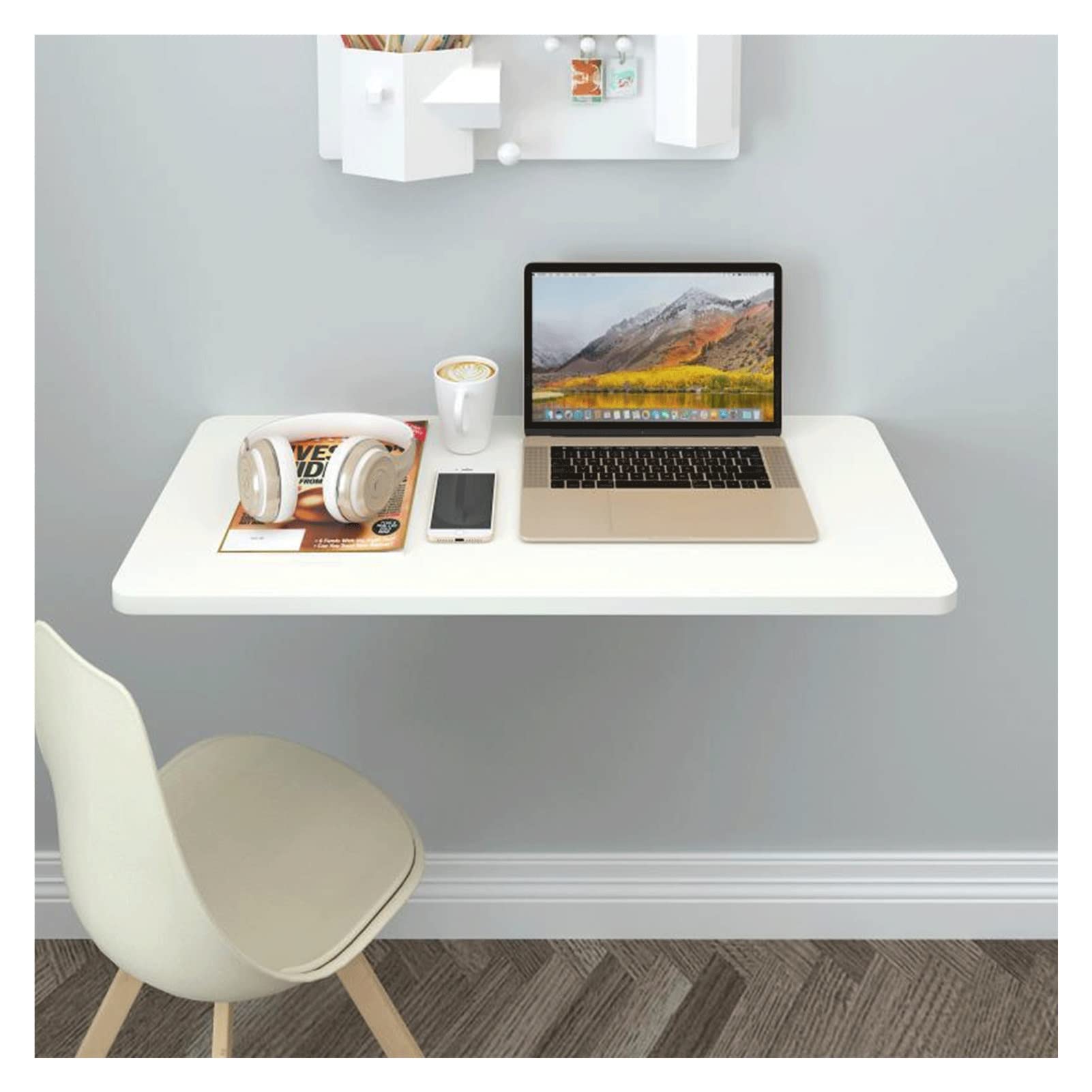 Space-Saving Folding Wall-Mounted Drop-Leaf Table - 16 Size Options White Floating Desk for Kitchen, Dining, Home Office & Laundry Room (40x30cm) - Perfect for Small Apartments & Multipurpose Workspaces