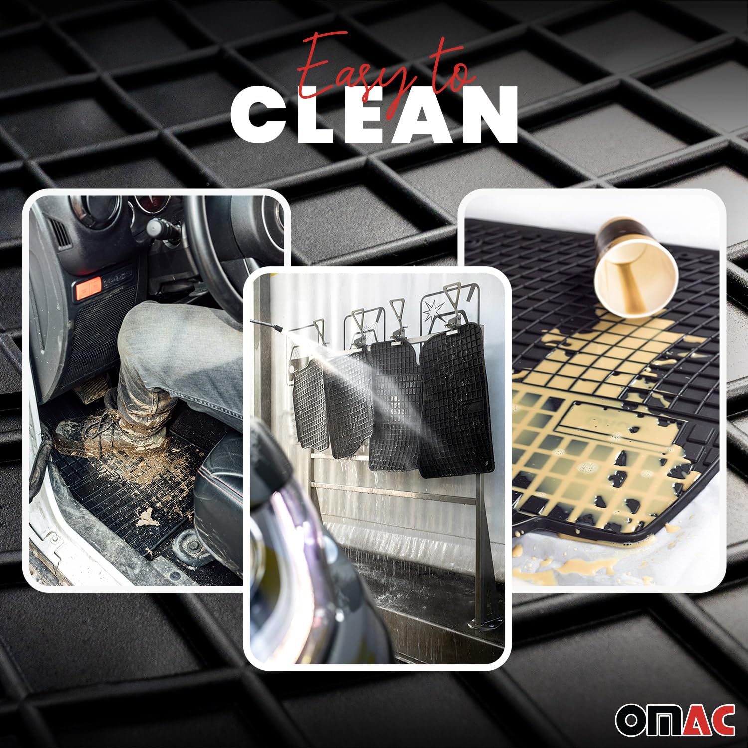 OMAC Custom Fit 3D All Weather Floor Mats for Audi Q7 Q8 SQ7 SQ8 (2017-2024) - Waterproof TPE Rubber Car Mats with Non-Slip Design | Laser Measured Perfect Fit | Odorless & Durable | Ideal for Daily Commute, Road Trips & Family Protection (Black)