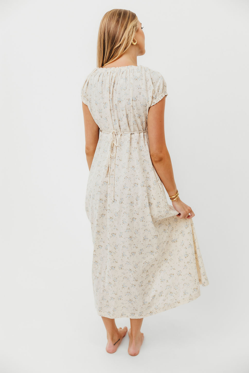 Marley 100% Cotton Midi Dress - Ivory & Blue Floral Print | Bump Friendly Maternity Dress | Perfect for Baby Showers, Brunch & Summer Outings