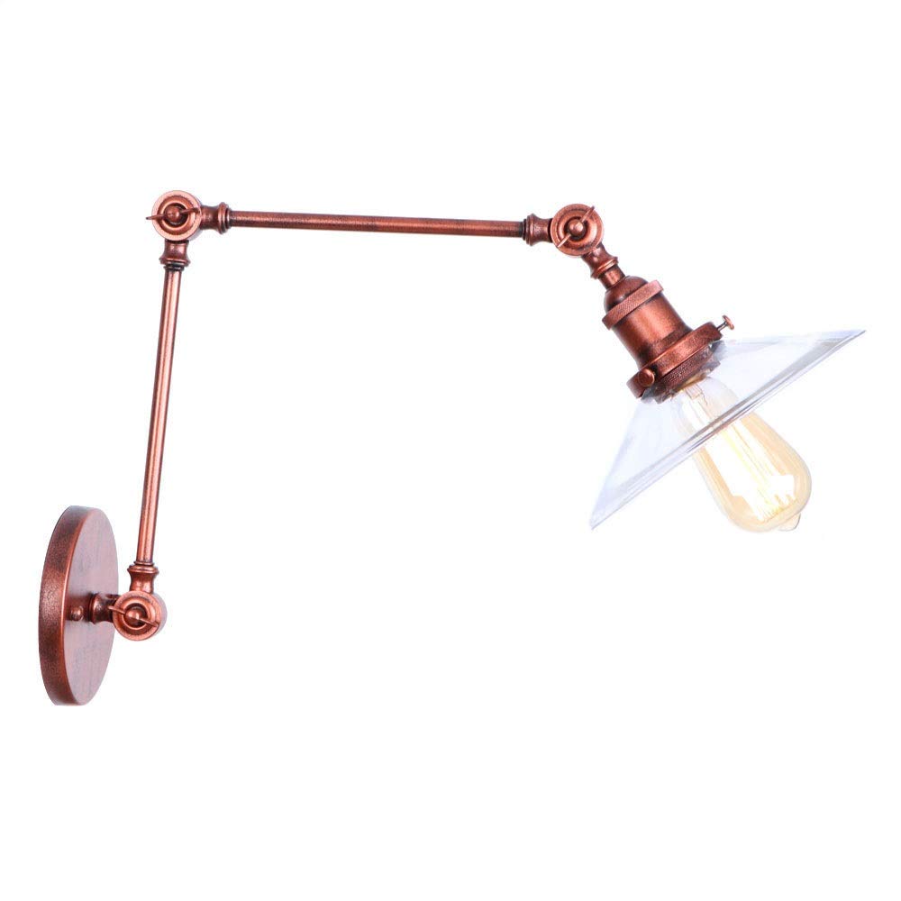Vintage Adjustable Swing Arm Wall Sconce - Industrial Metal Wall Mounted Light Fixture for Hallway, Kitchen, Bedroom, Attic, Barn & Garage - Perfect Reading Light & Task Lighting for Home & Office