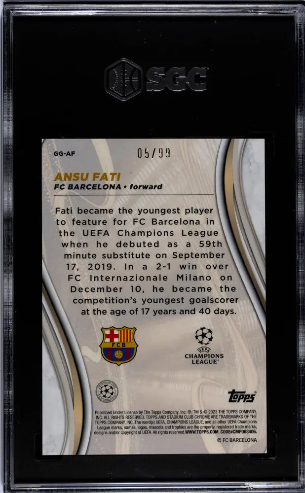 2022 Stadium Club Chrome UCC Ansu Fati Glimpse of Gold Green Refractor SGC 9.5 /99 - Rare Soccer Trading Card for Collectors & Sports Memorabilia Enthusiasts