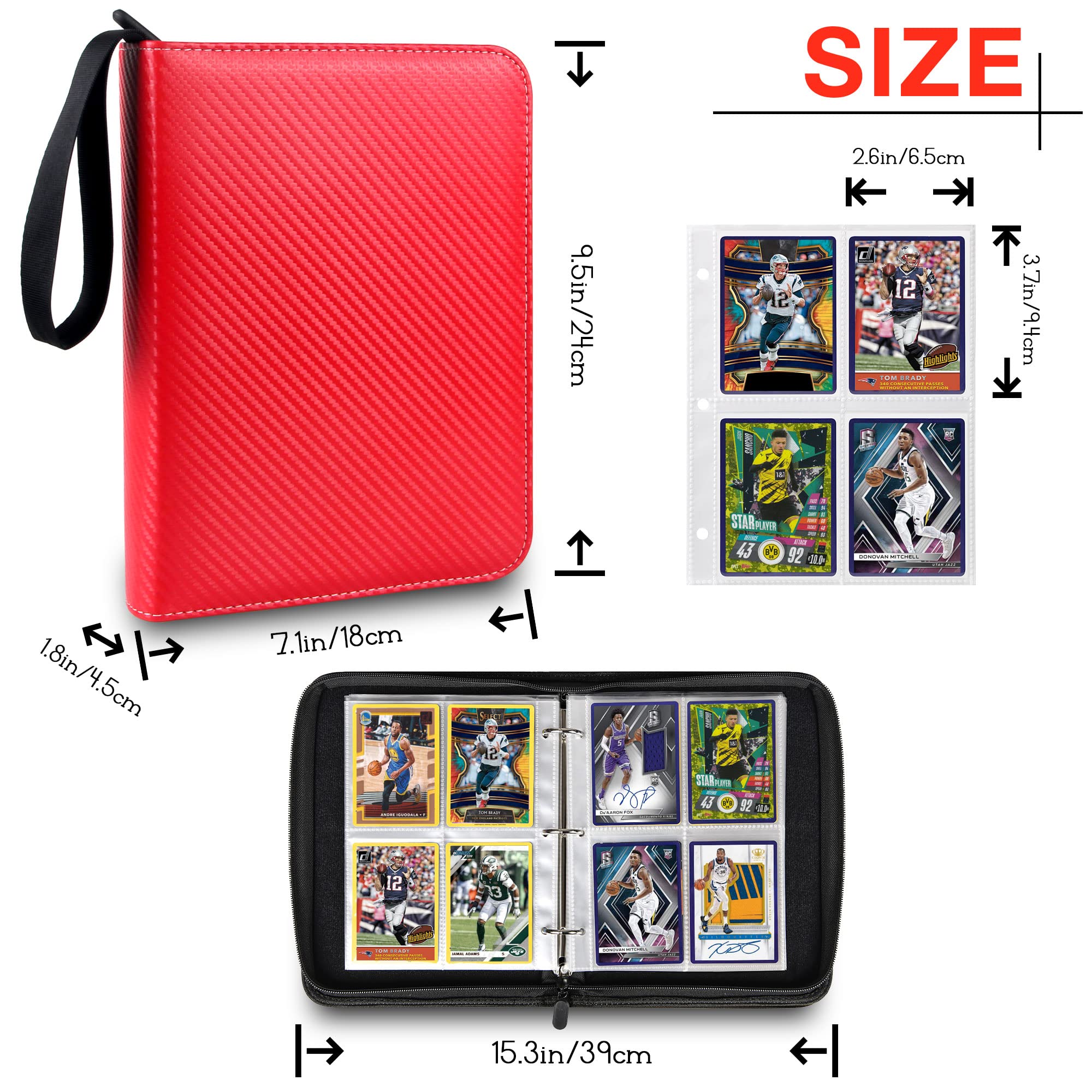 400-Pocket TONESPAC Trading Card Binder Organizer - Premium Card Holder for Baseball, Sports & Coupon Cards | Durable Storage with Secure Sleeves (Stripe Red) | Perfect for Collectors, Tournaments & Home Organization