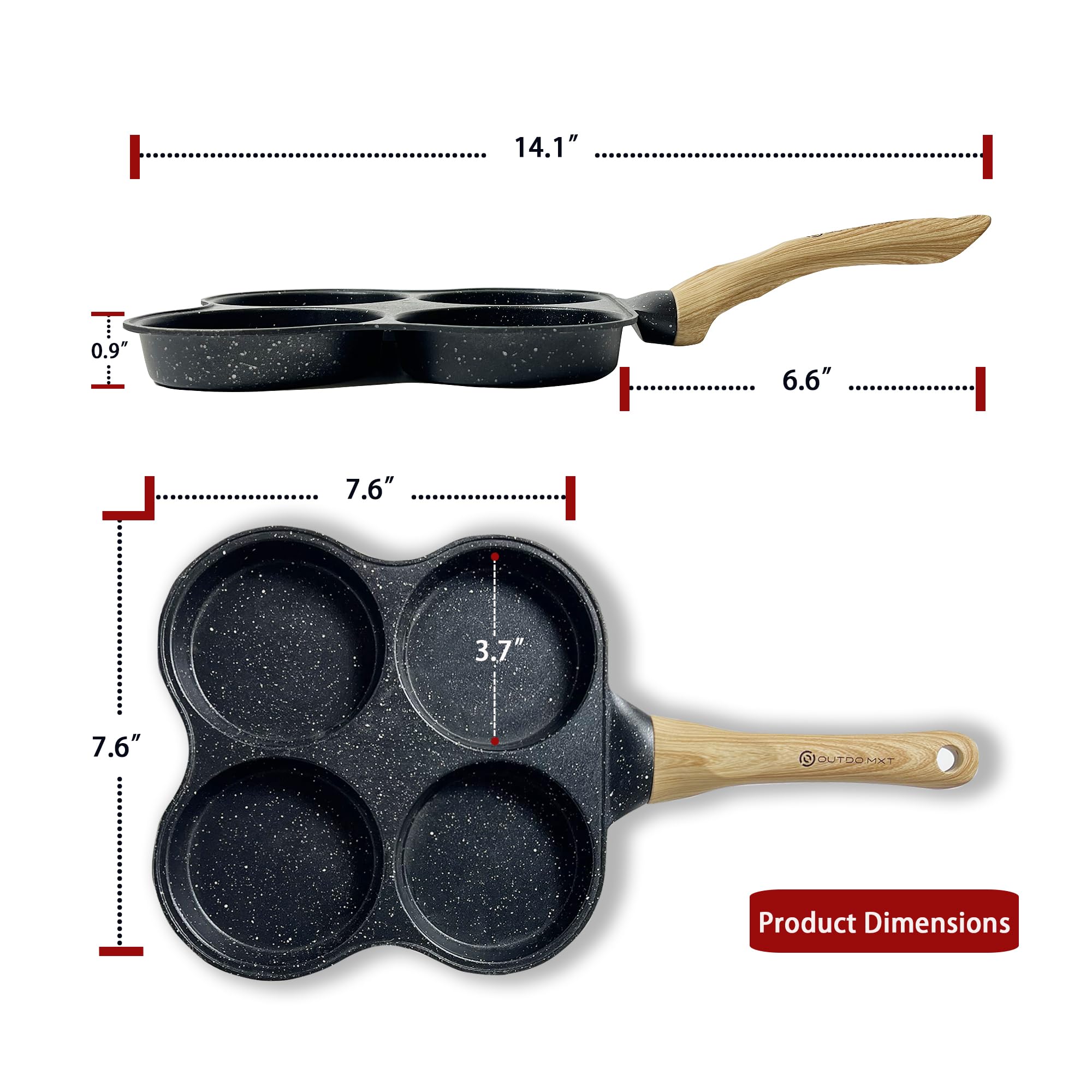 Nonstick 4-Cup Egg Pan - Omelette & Pancake Cooker for Breakfast, Swedish Pancakes, Hamburgers - Compatible with Gas Stove & Induction Cooktop - Perfect for Home Kitchen, Camping & RV Cooking