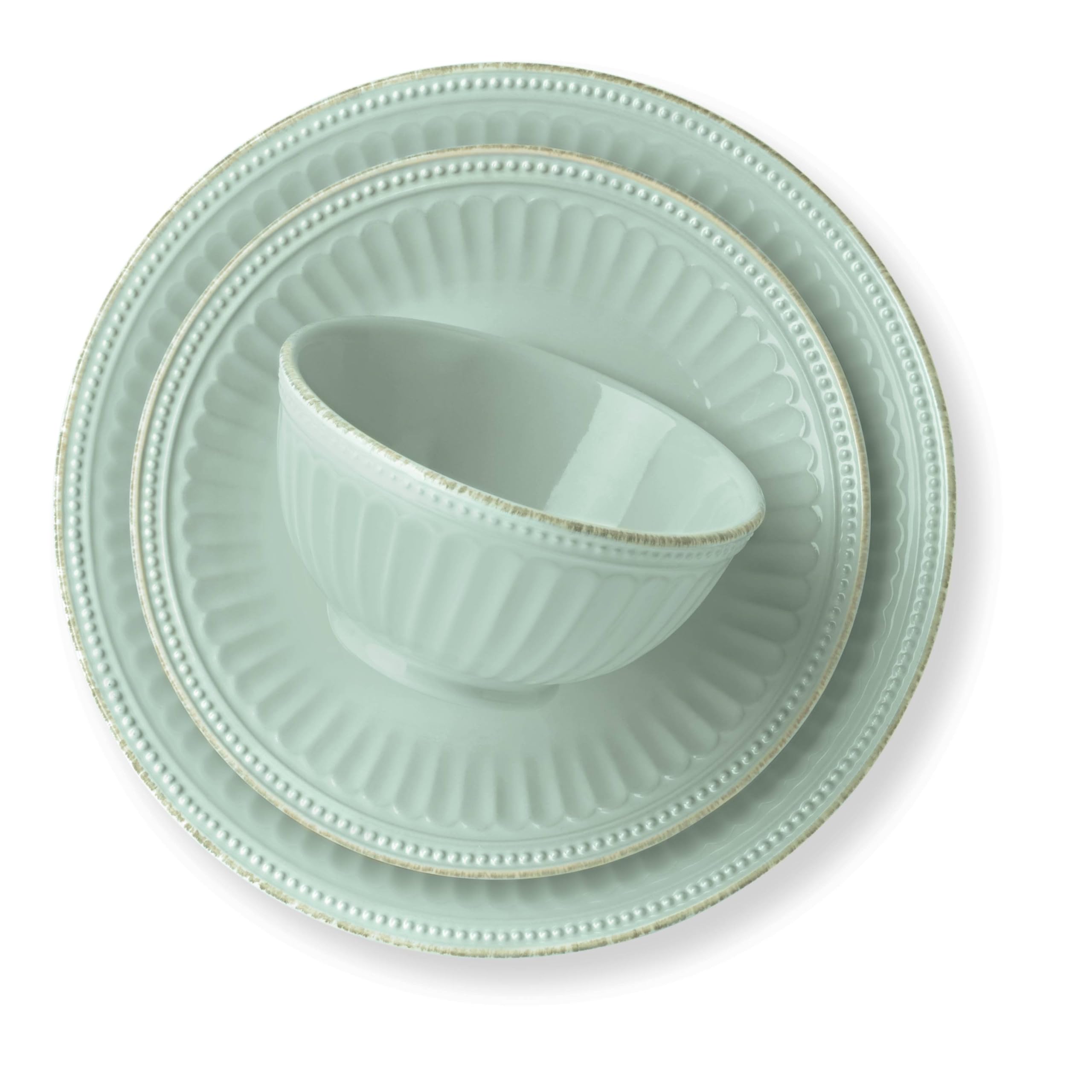 Lenox 870009 French Perle Groove 12-Piece Dinnerware Set - Blue Porcelain Plates & Bowls for Elegant Dining & Entertaining