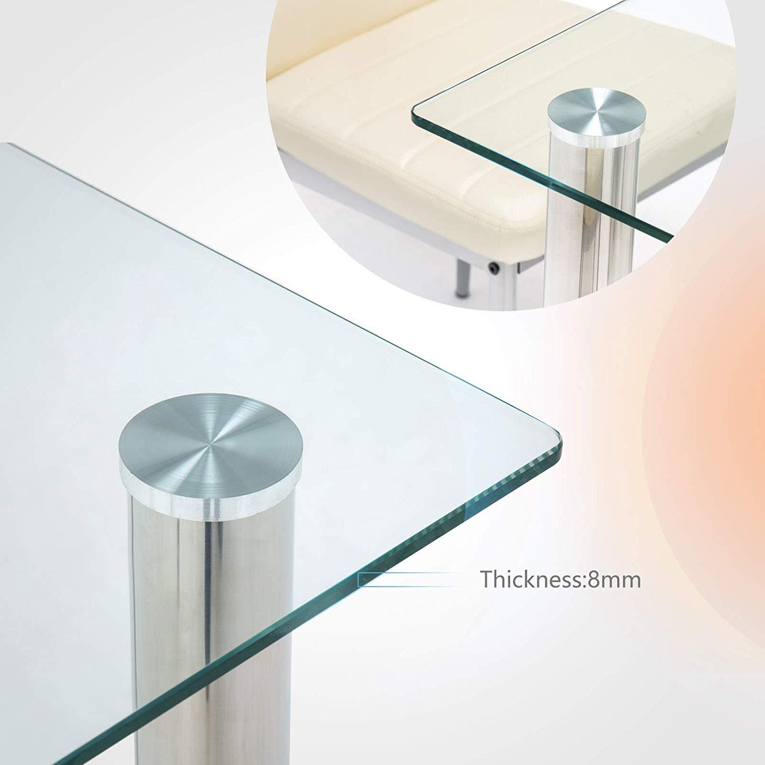 Modern Minimalist Glass Dining Table - 47 Inch Rectangular Transparent Kitchen Table with Metal Legs for 4-6 People | Perfect for Small Spaces, Apartments & Contemporary Dining Rooms