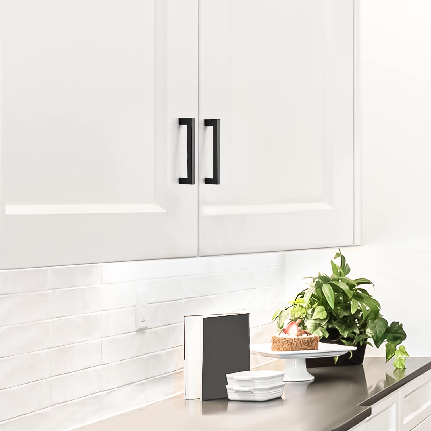 Home Expert 5-Pack 6-1/4 Inch Black Cabinet Pulls - Stainless Steel Square Drawer Handles for Kitchen Cabinets, Drawers & Doors - Modern Matte Black Hardware for Home & Office Furniture