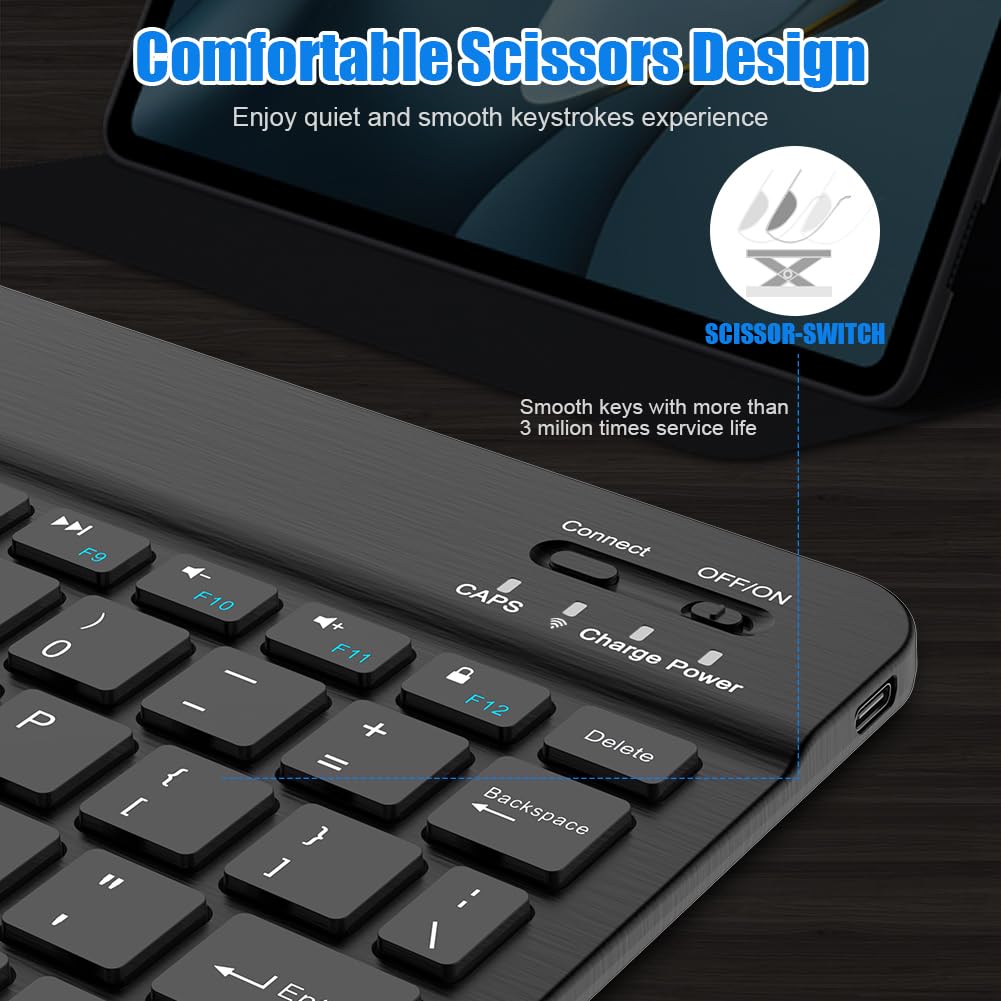 Bluetooth Keyboard for iPad 10th Gen, iPad Pro 13/12/11/10/9/8/7 inch, iPad Air 13/11th Gen, iPad Mini, Samsung & Xiaomi Tablets - Slim Wireless Portable Keyboard for Travel, Office & Home Use | Compatible with Multiple Devices