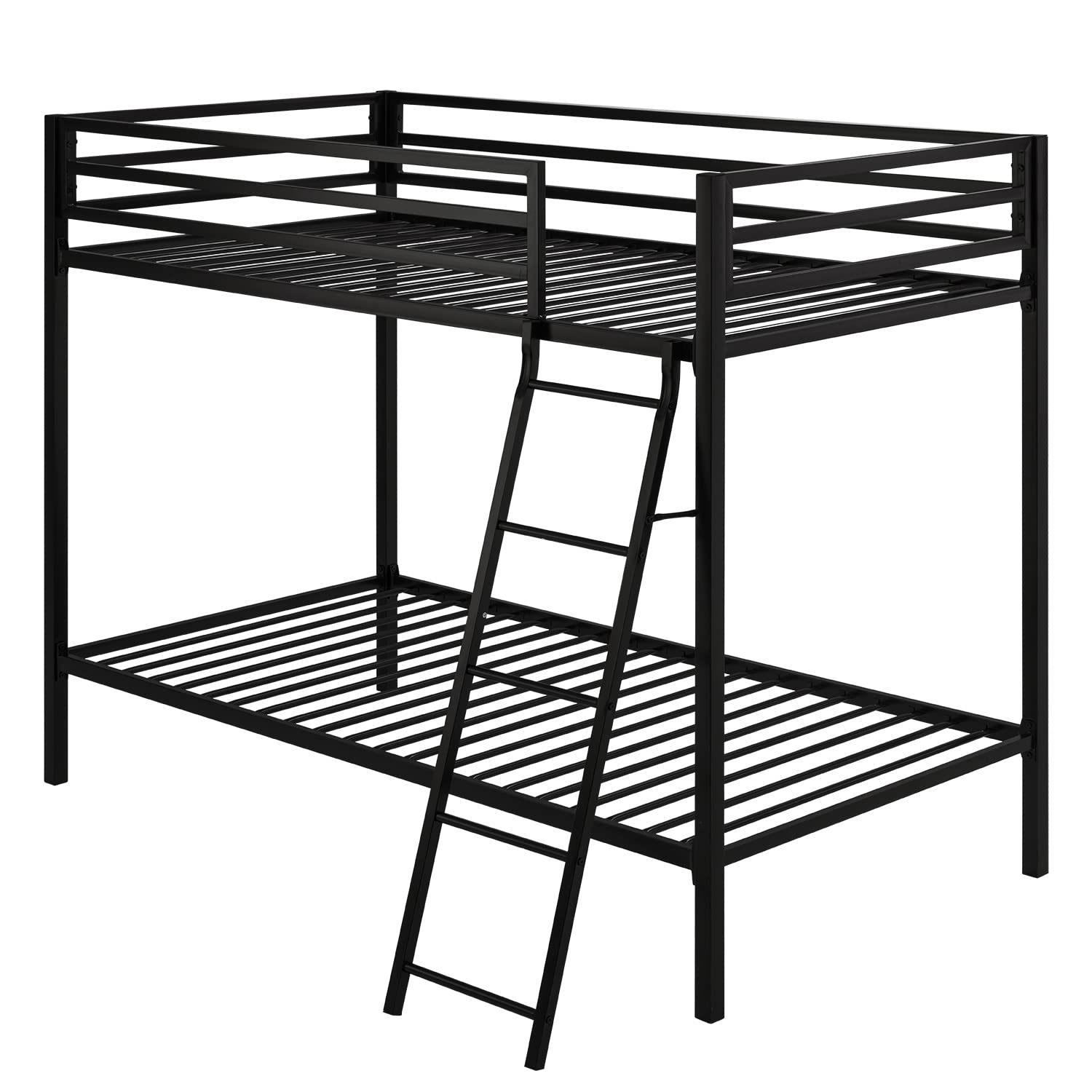 ikalido Metal Loft Bunk Bed Twin Over Twin Size with Safety Guardrail & Ladder - Space Saving Bedroom Furniture, No Box Spring Needed - Cream White - Perfect for Kids Rooms, Dorms & Small Apartments