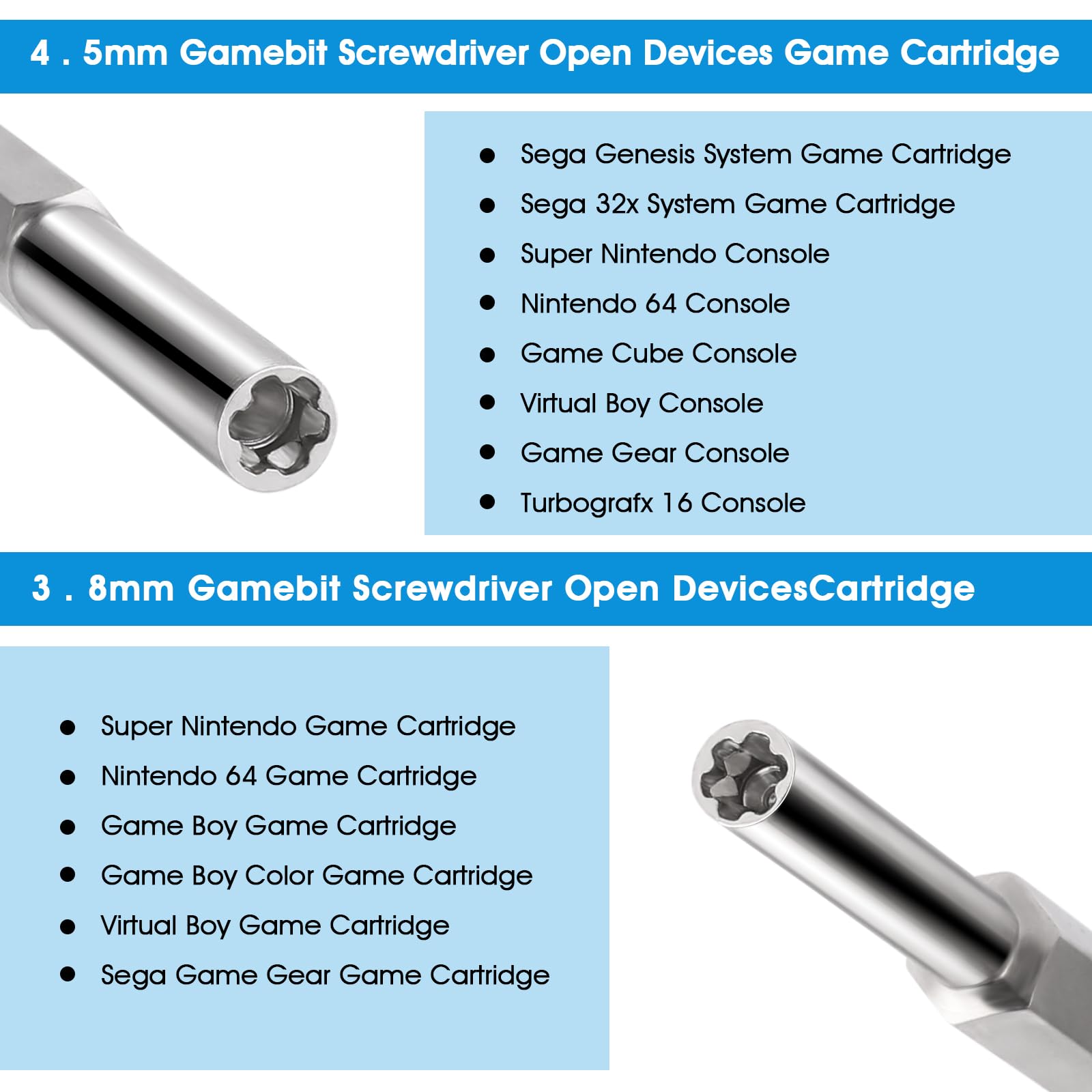 3.8mm & 4.5mm Double-Ended Gamebit Security Screwdriver Set - Compatible with NES, SNES, N64, GameBoy & Game Cartridges - Perfect for Console Repair & Game Cartridge Maintenance (Blue)