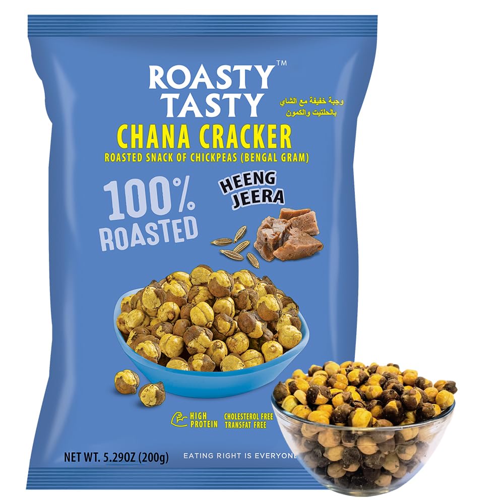 Roasty Tasty Heeng Jeera Chana Crackers - Crunchy Chickpeas Snacks | Healthy Protein-Rich Namkeen | No Preservatives, Cholesterol & Transfat Free Diet Food (200g) | Perfect for Office Snacks, Travel & Weight Management
