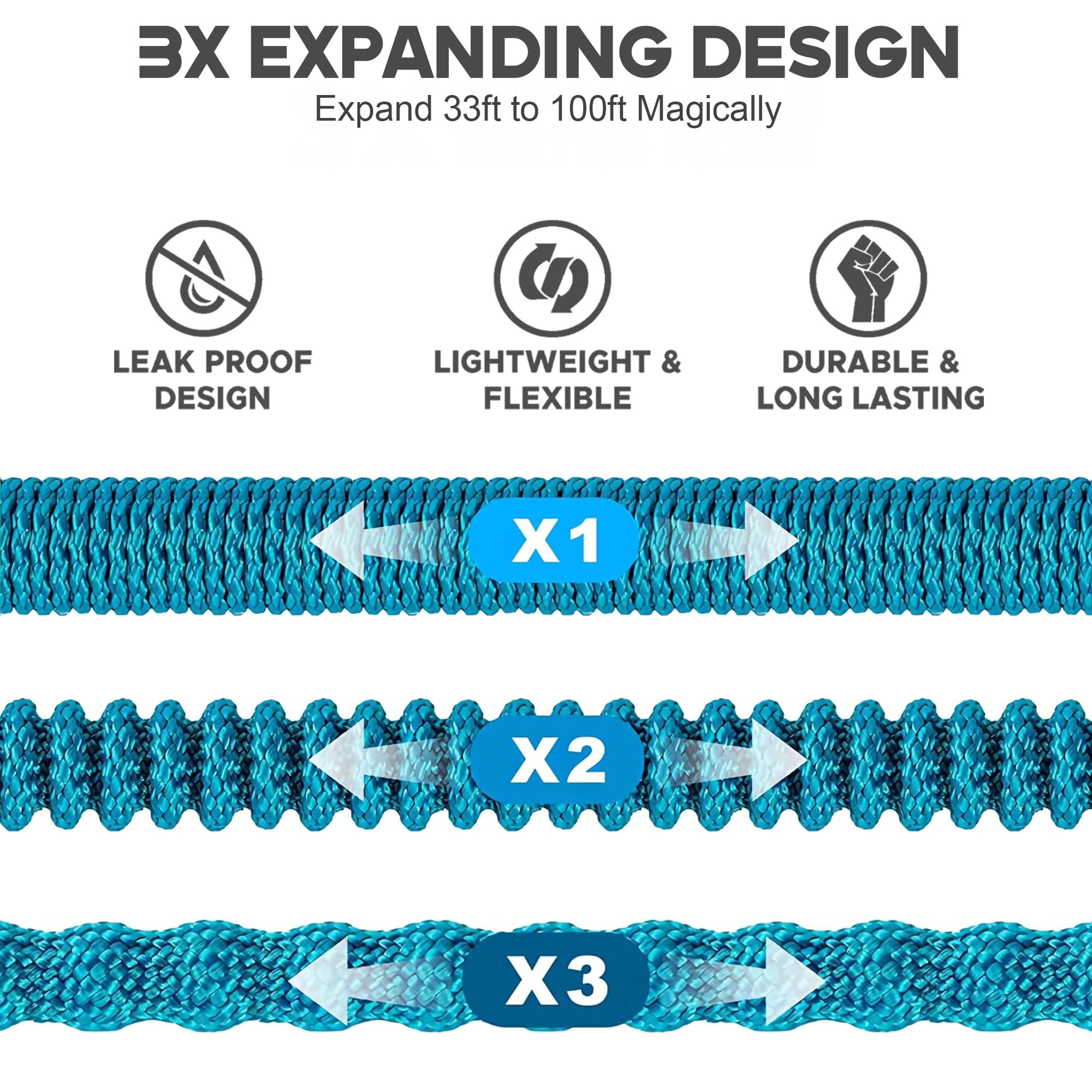 100FT Expandable Garden Hose with 10-Function Spray Nozzle - Lightweight & Durable 40-Layer Nano Rubber Hose - Flexible Retractable Water Hose for Lawn, Yard, Car Washing & Outdoor Cleaning (Blue)